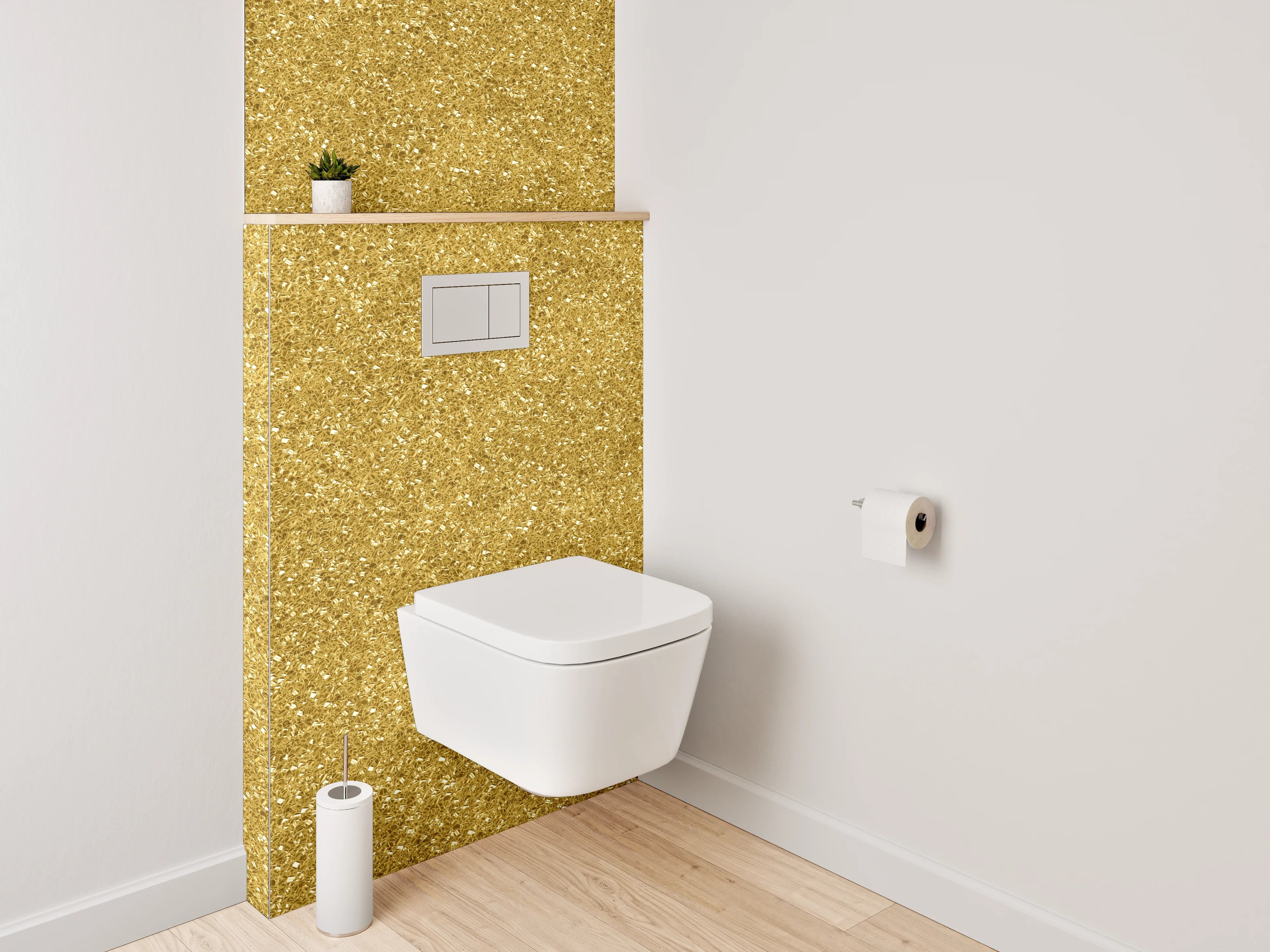 WC-Rückwand - Goldene Glitzerstruktur Glam Effekt