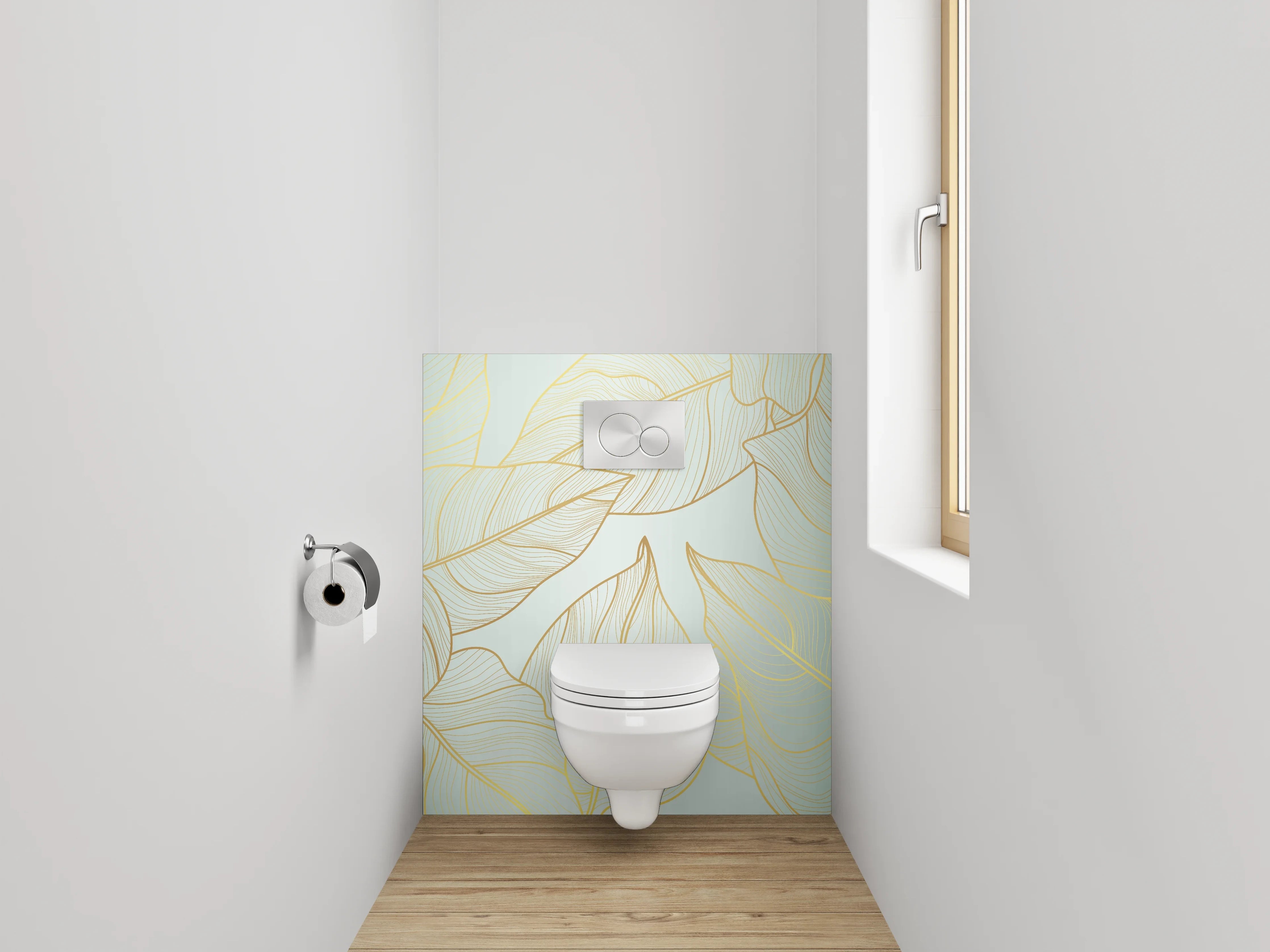 WC-Rückwand - Goldene Lineart Blätter Minimal