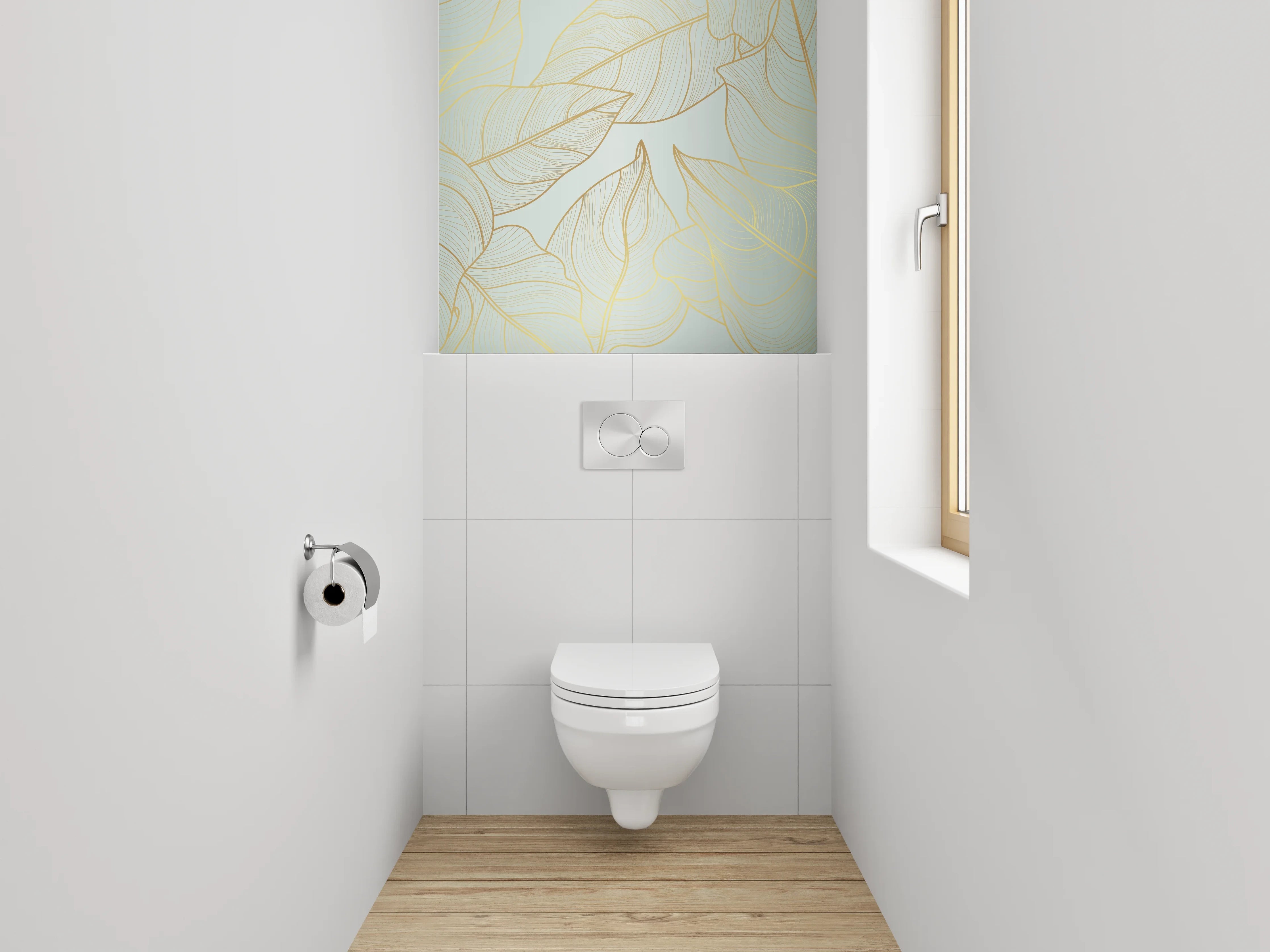 WC-Rückwand - Goldene Lineart Blätter Minimal