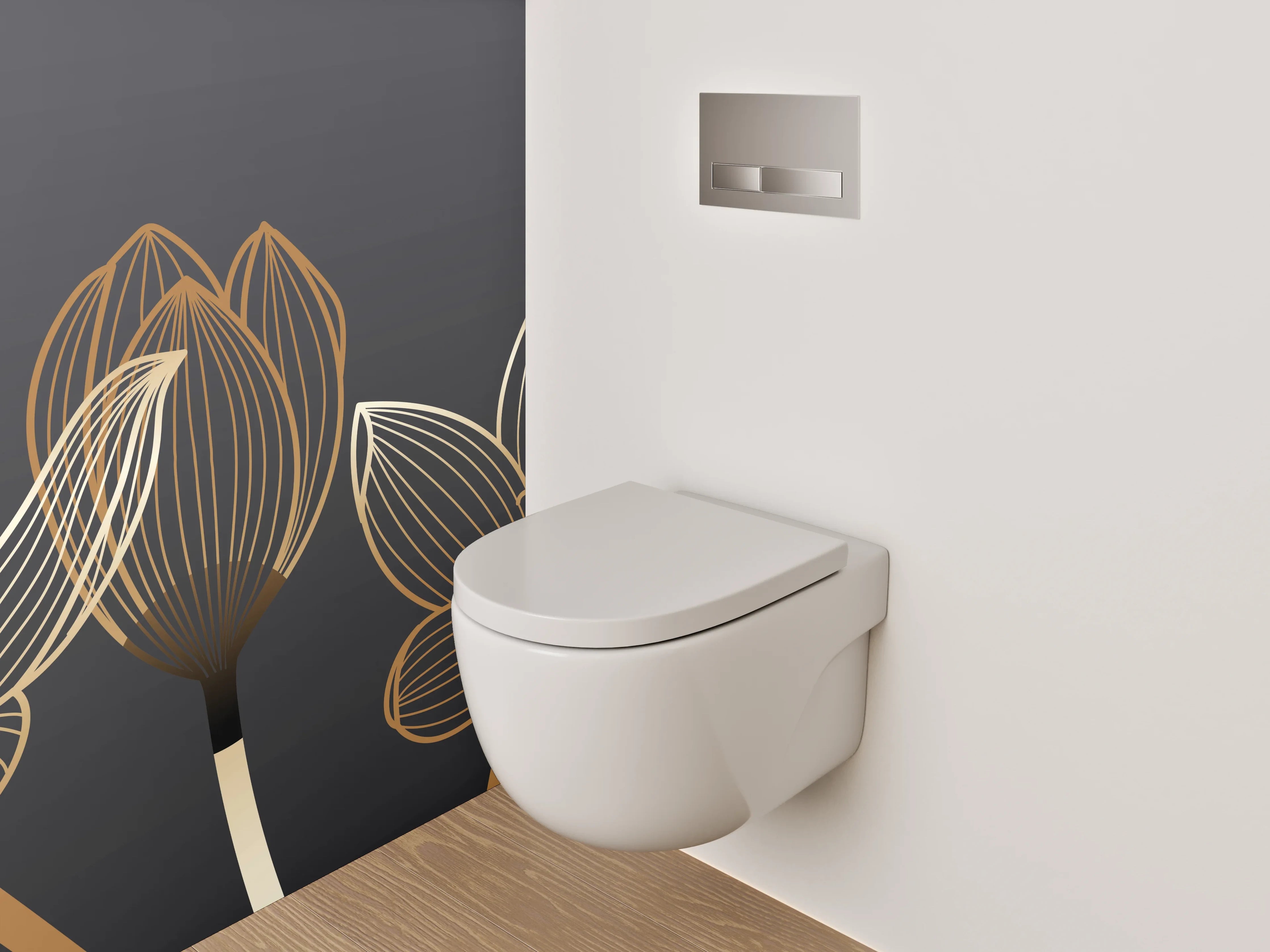 WC-Rückwand - Goldene Lineart-Lotusblüten auf Dunkelgrau