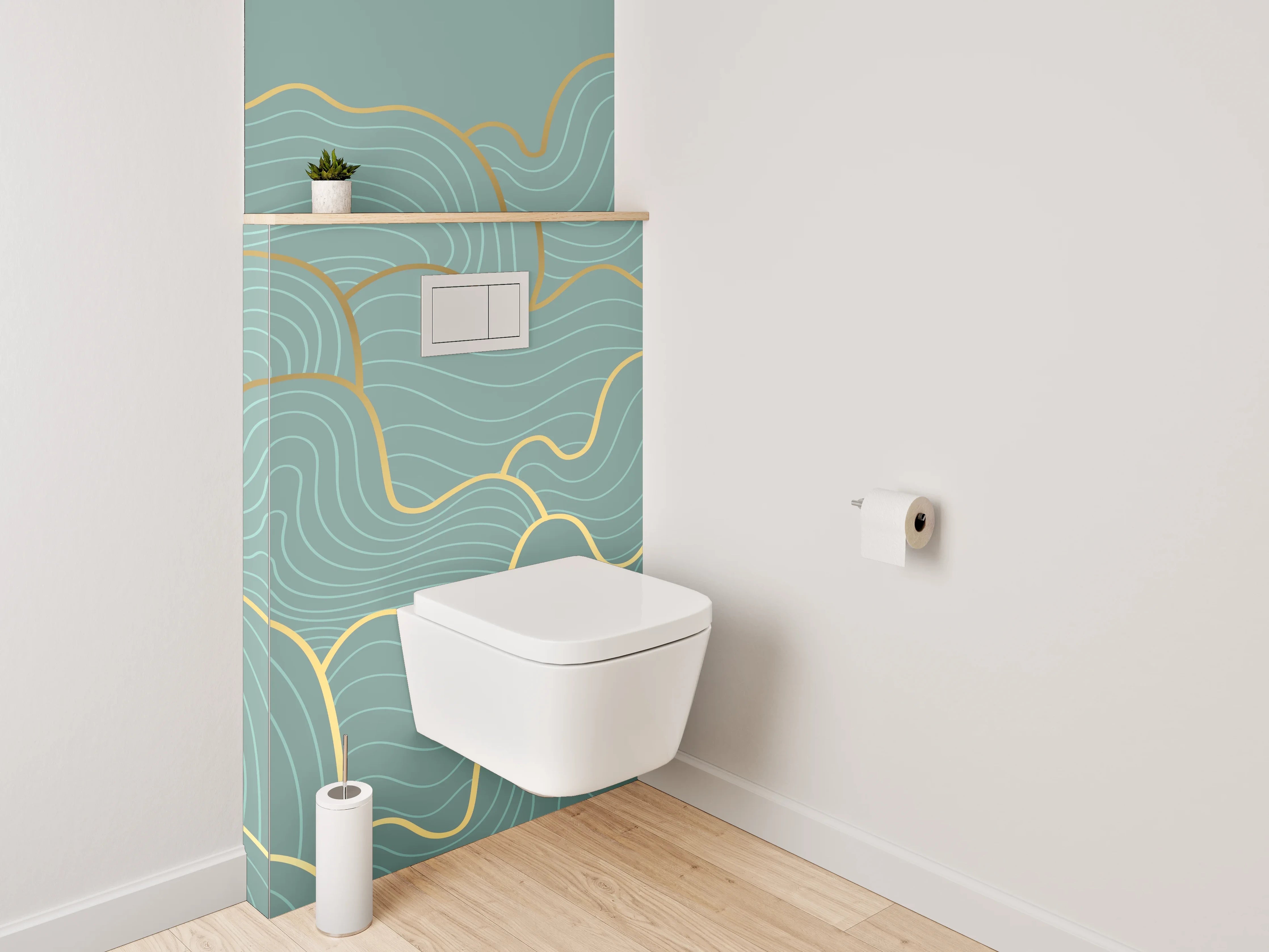 WC-Rückwand - Goldene Lineart Wellen Abstrakt