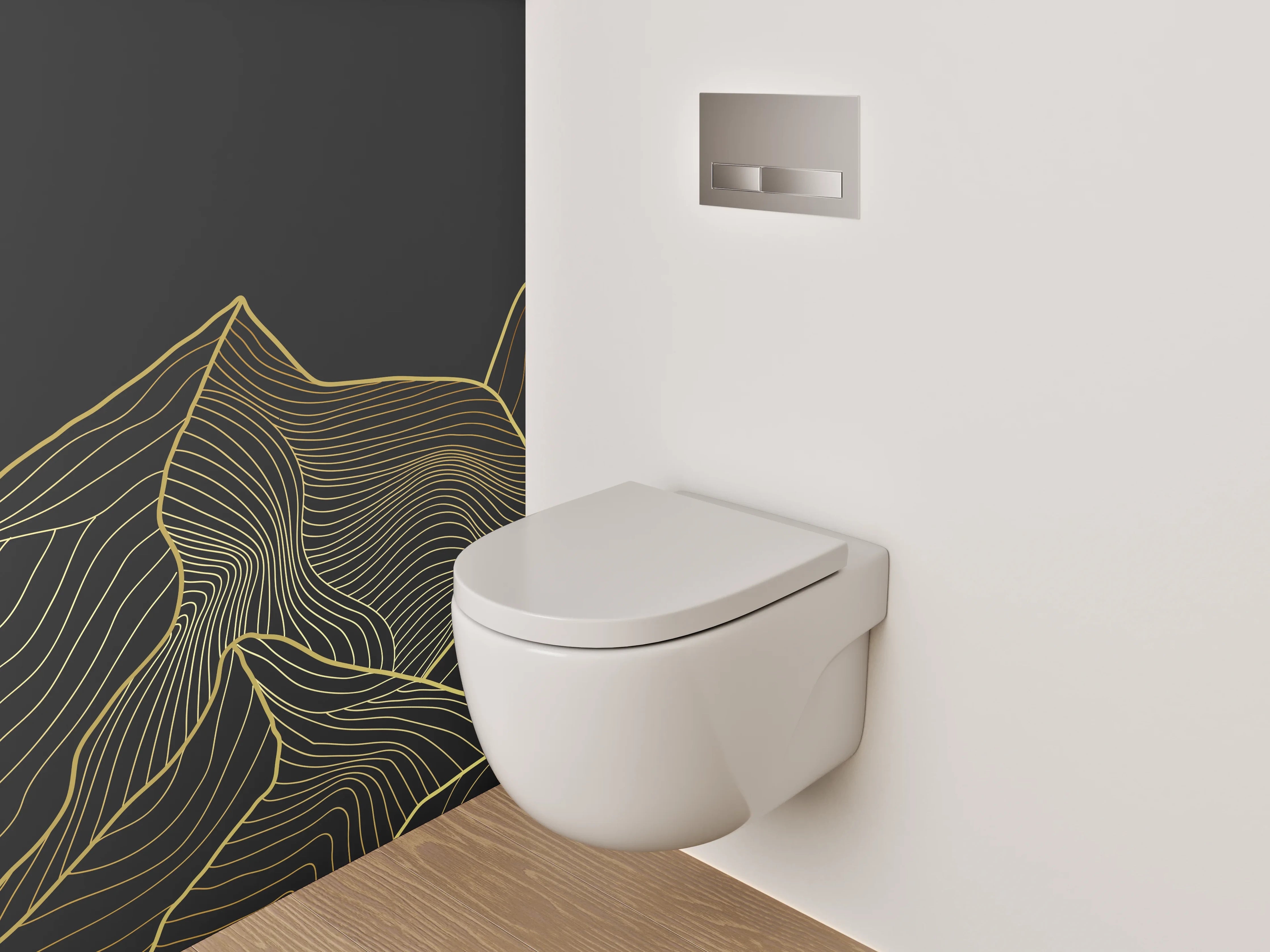WC-Rückwand - Goldene Linien-Berglandschaft Design