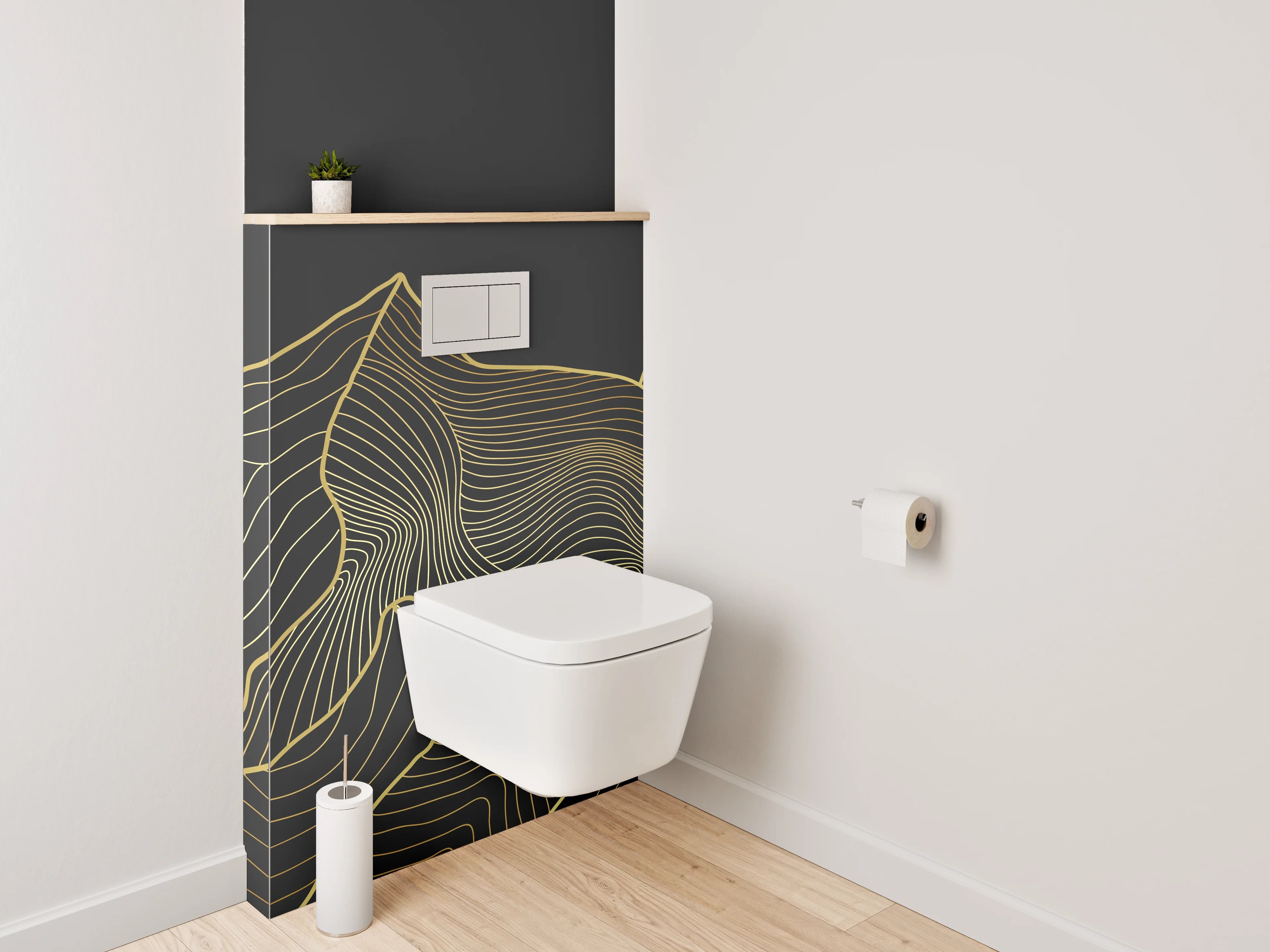 WC-Rückwand - Goldene Linien-Berglandschaft Design