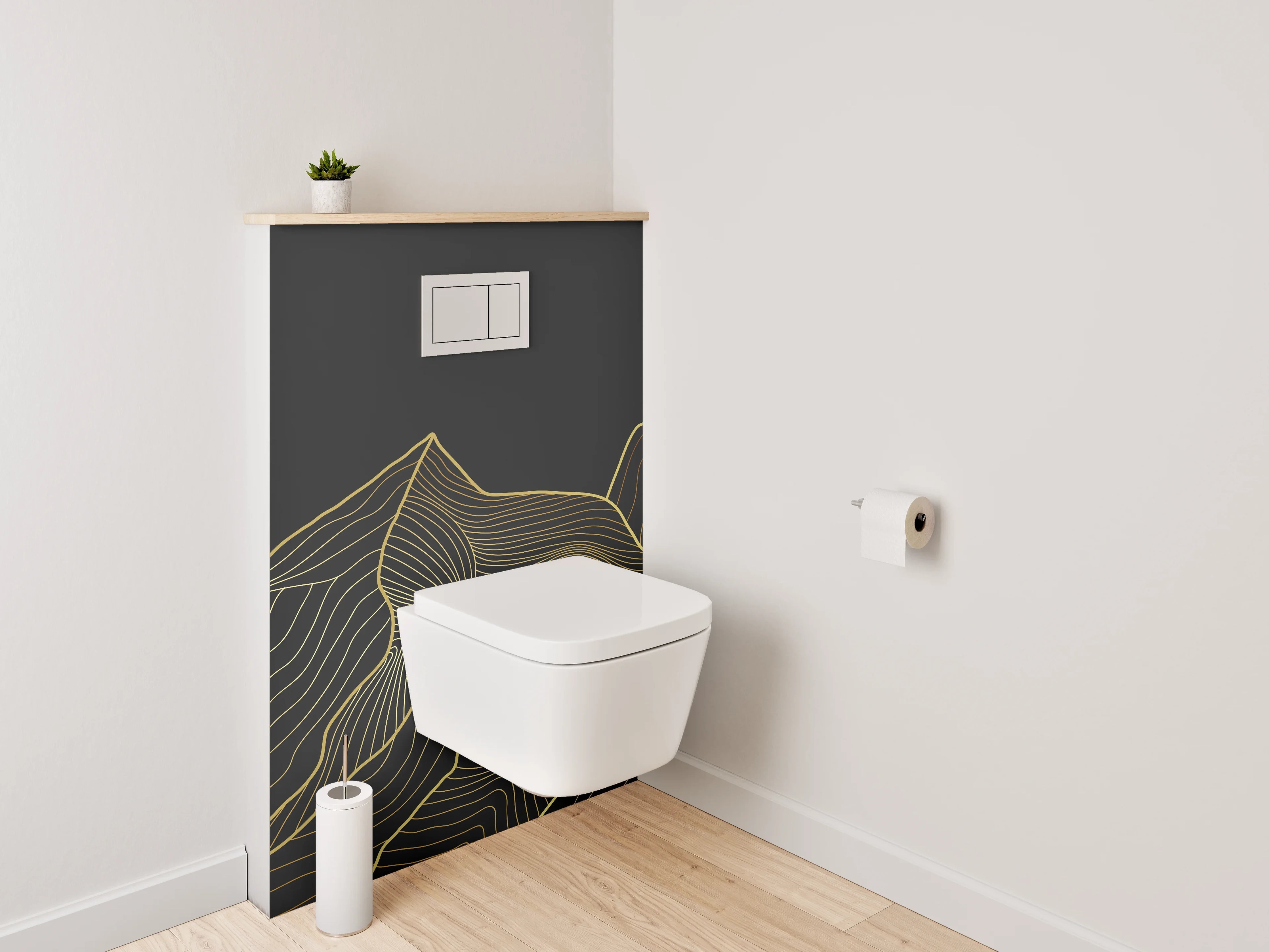WC-Rückwand - Goldene Linien-Berglandschaft Design