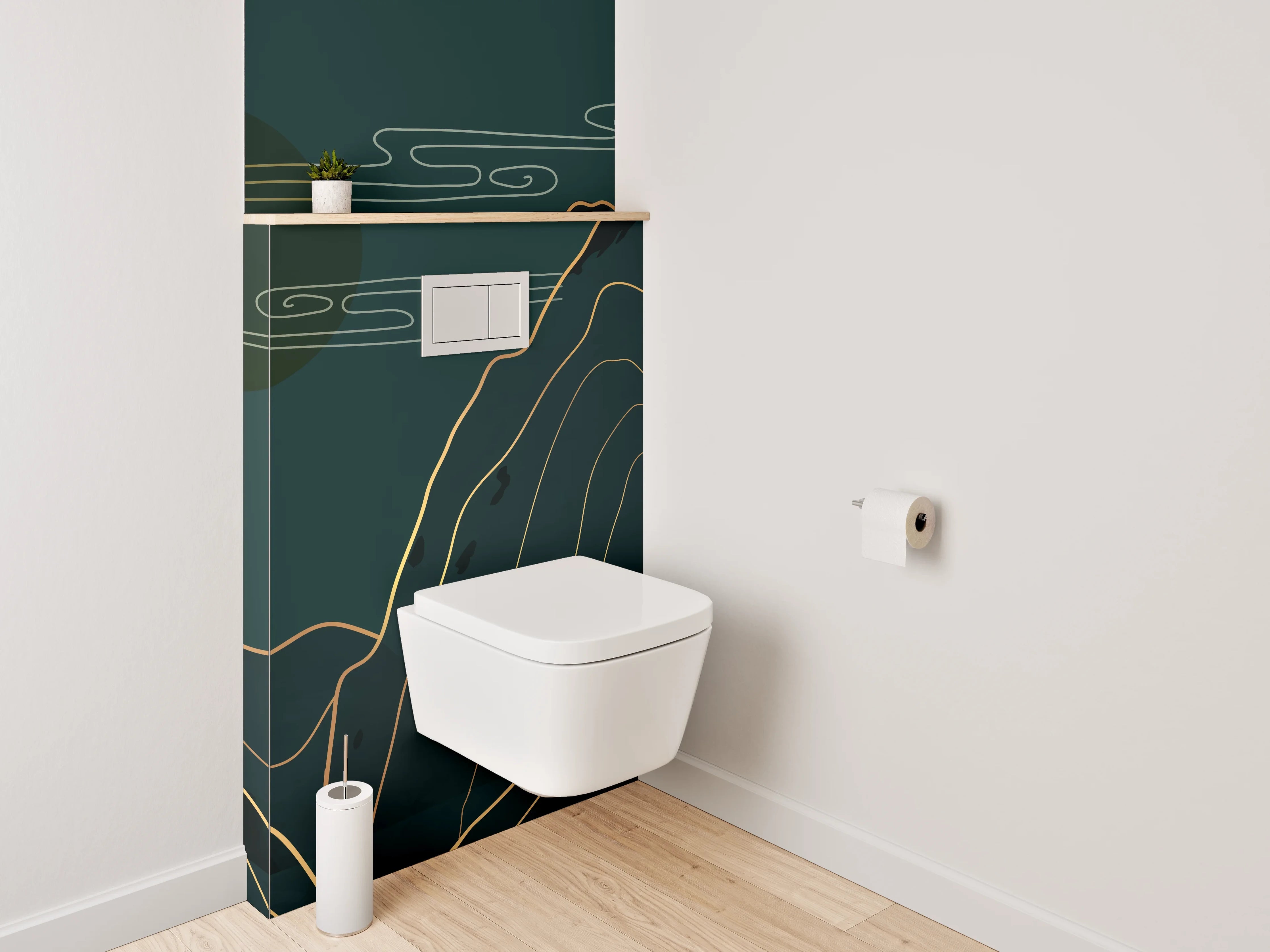 WC-Rückwand - Goldene Linienkunst Berge Nacht