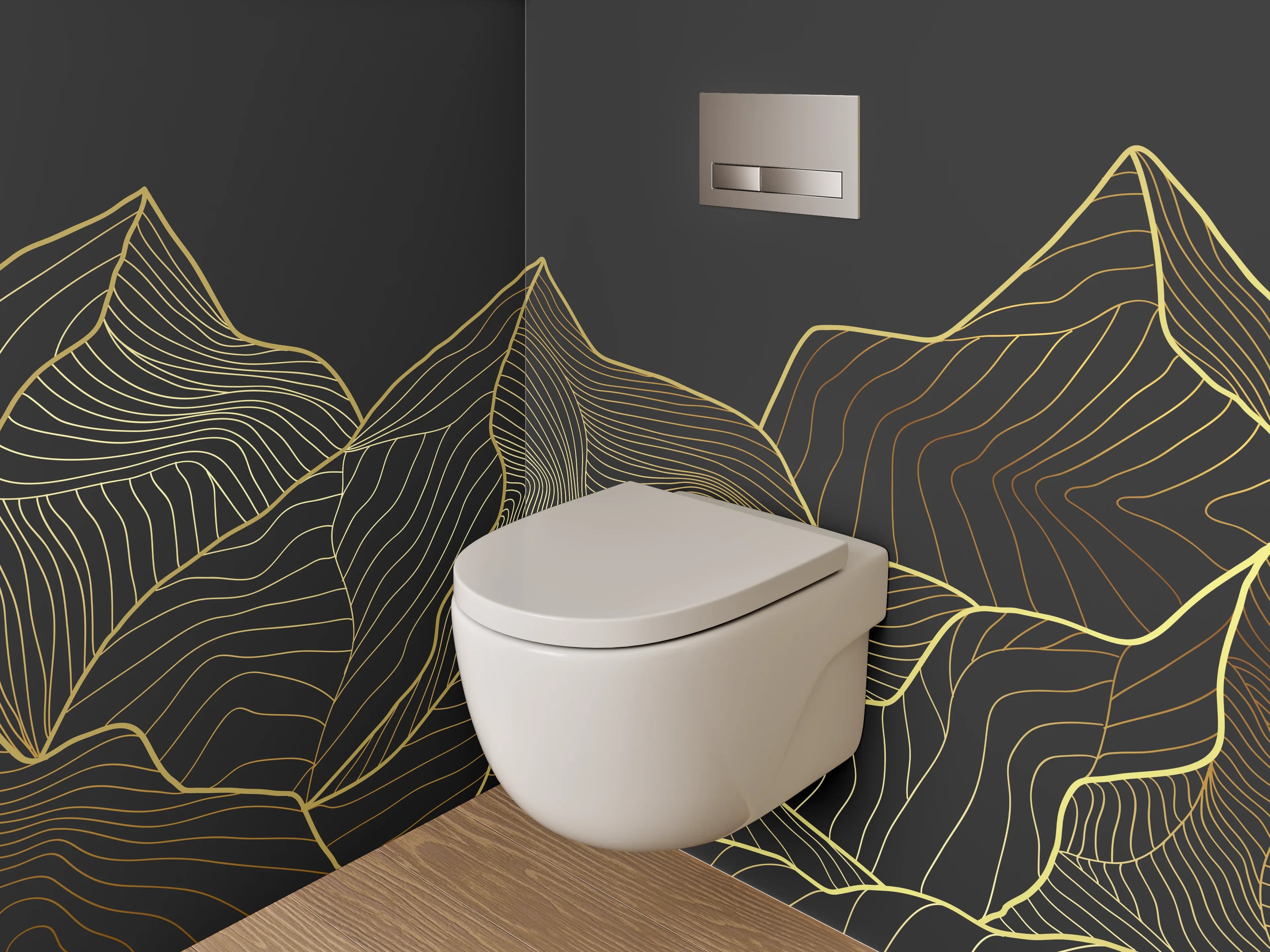 WC-Rückwand - Goldene Linienkunst Berge