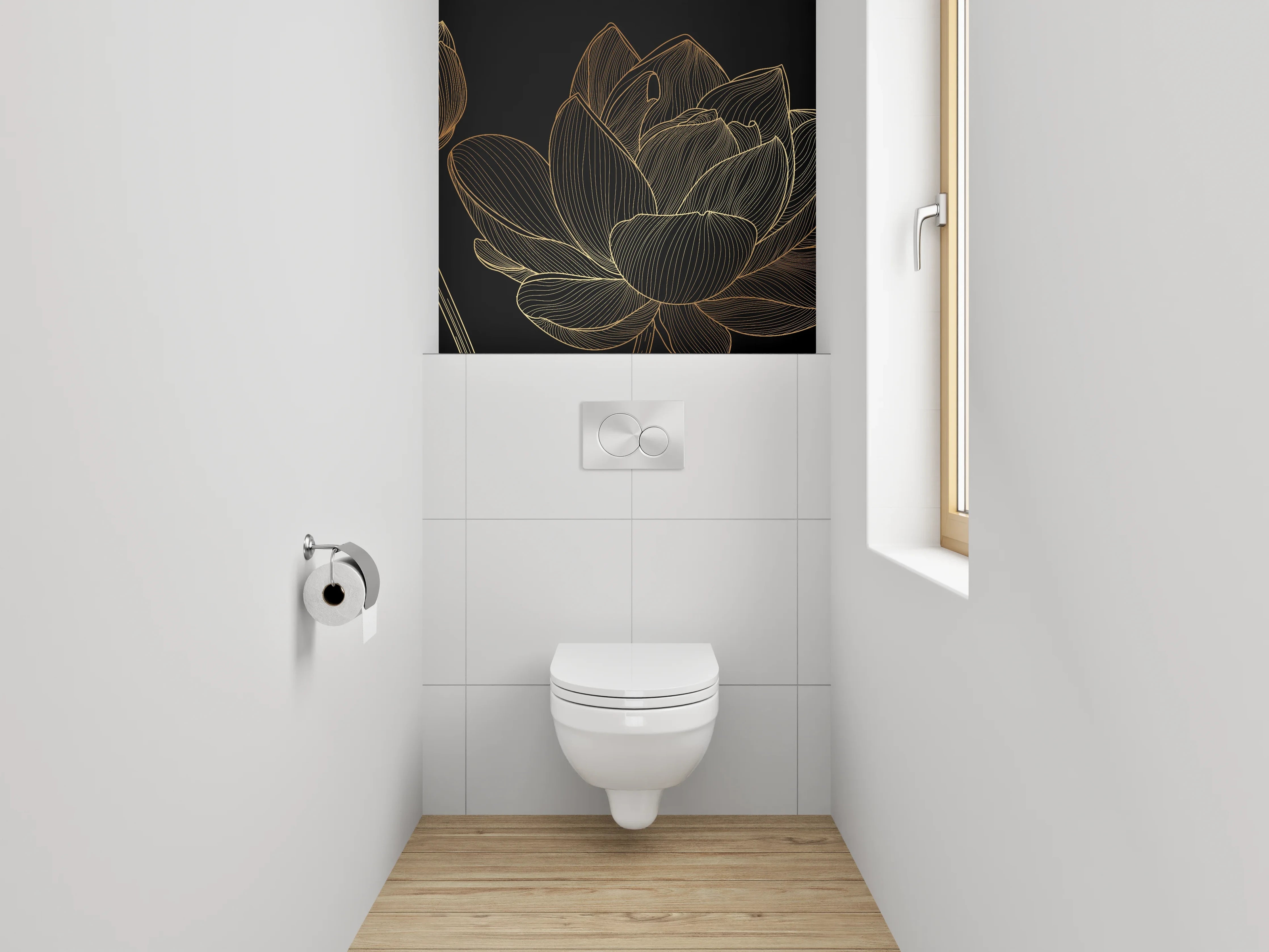 WC-Rückwand - Goldene Lotus Lineart Blütenmuster