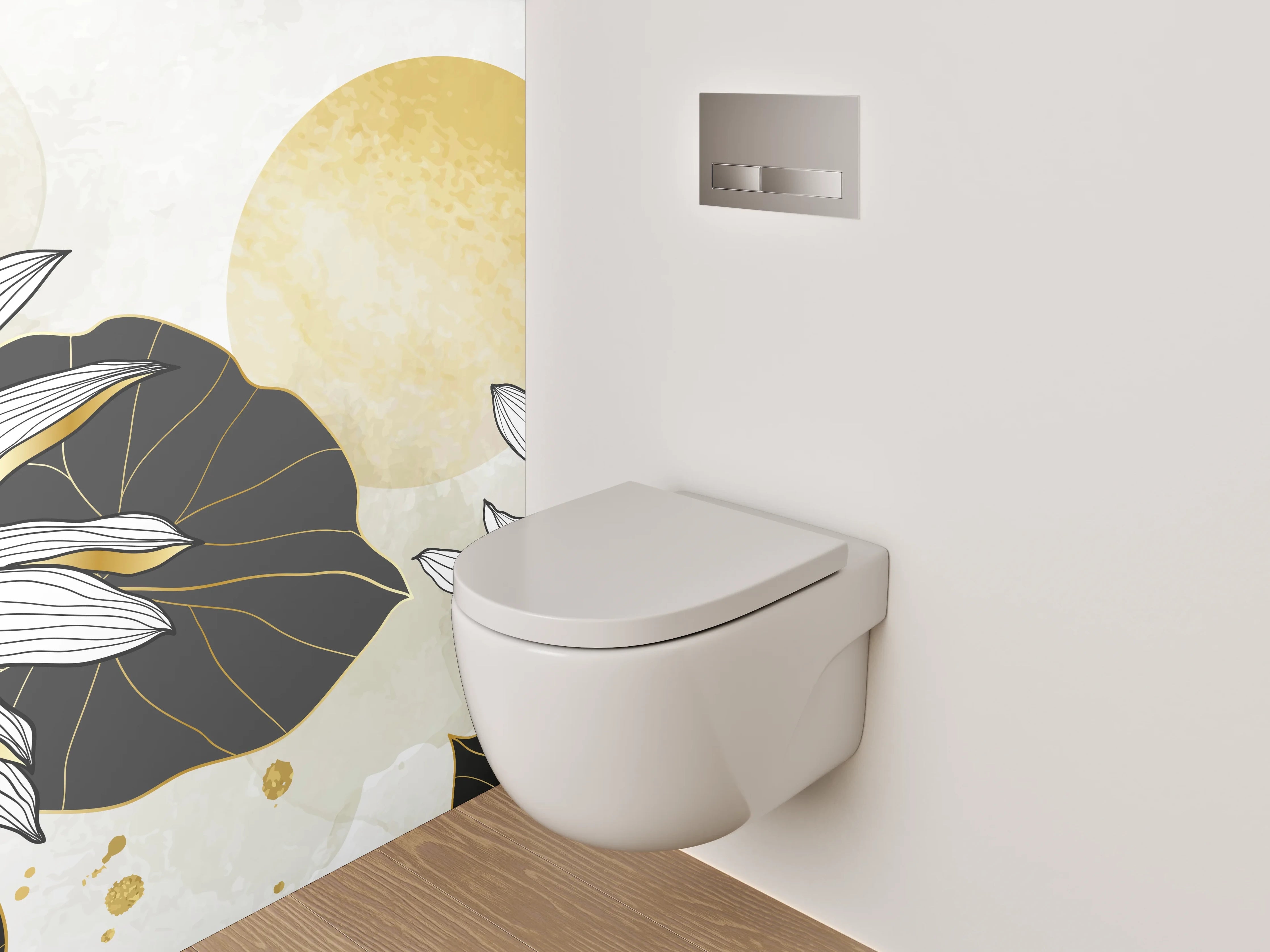 WC-Rückwand - Goldene Lotusblüten auf weißem Hintergrund