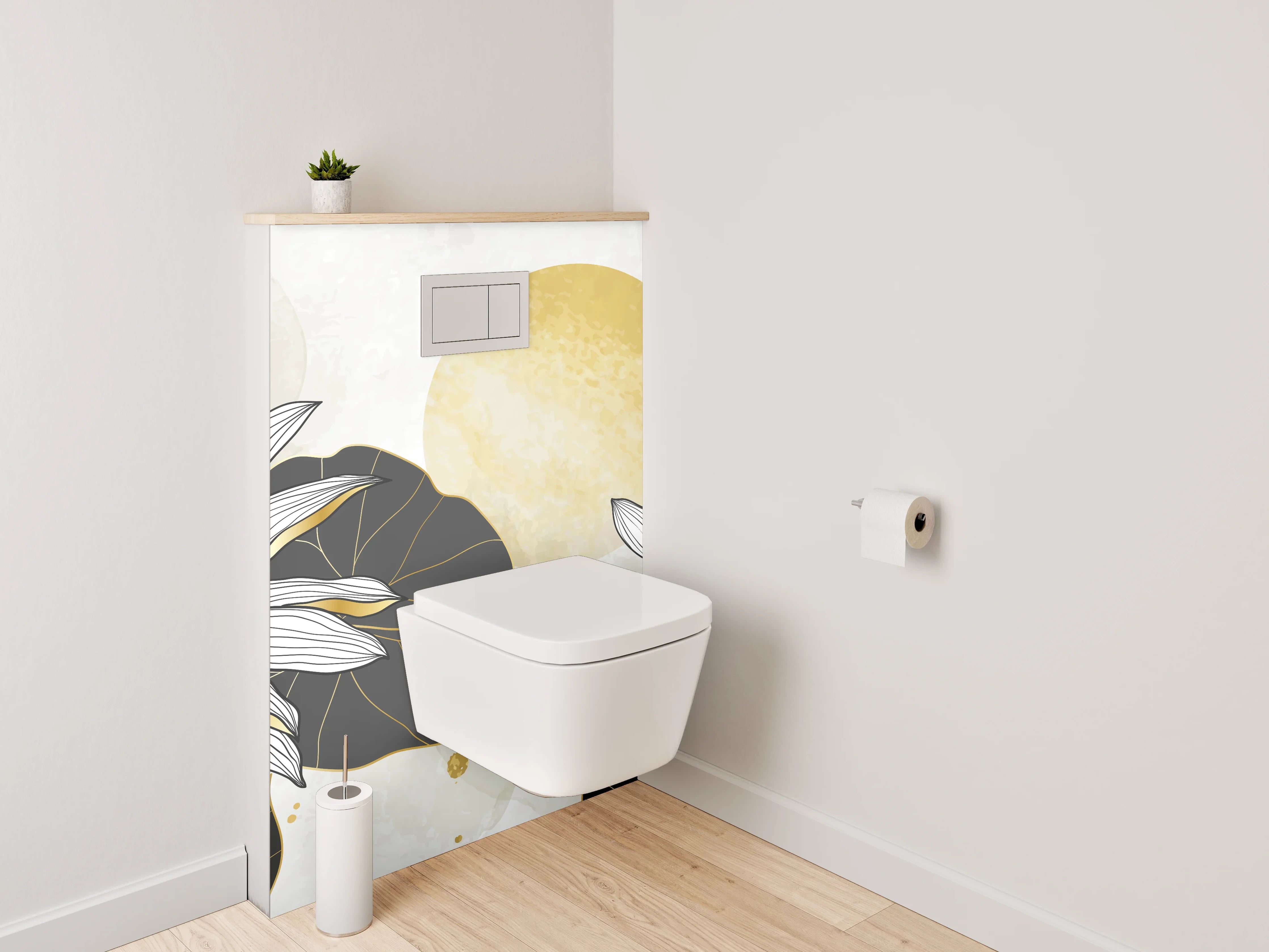 WC-Rückwand - Goldene Lotusblüten auf weißem Hintergrund