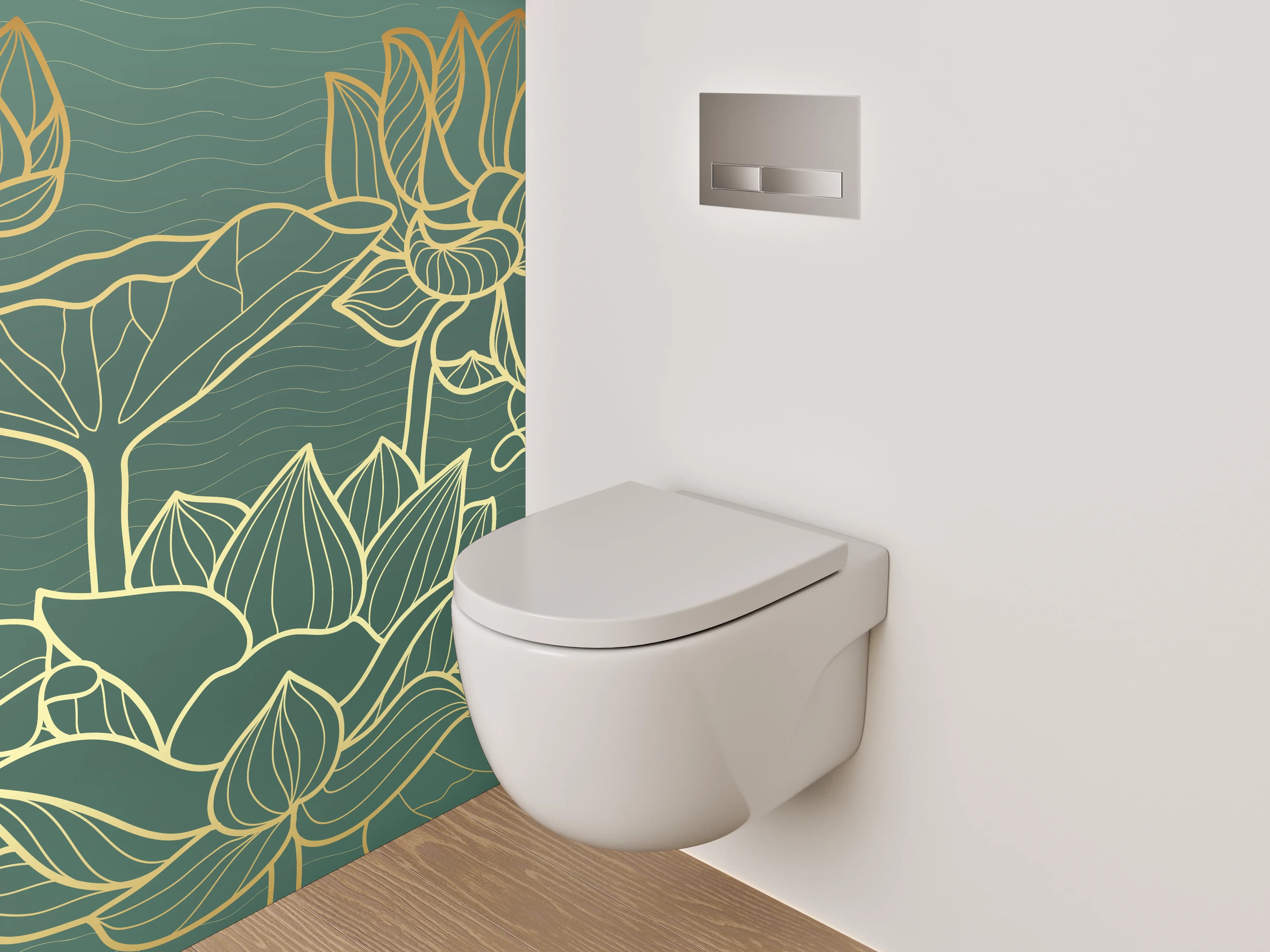 WC-Rückwand - Goldene Lotusblumen Lineart Kunst