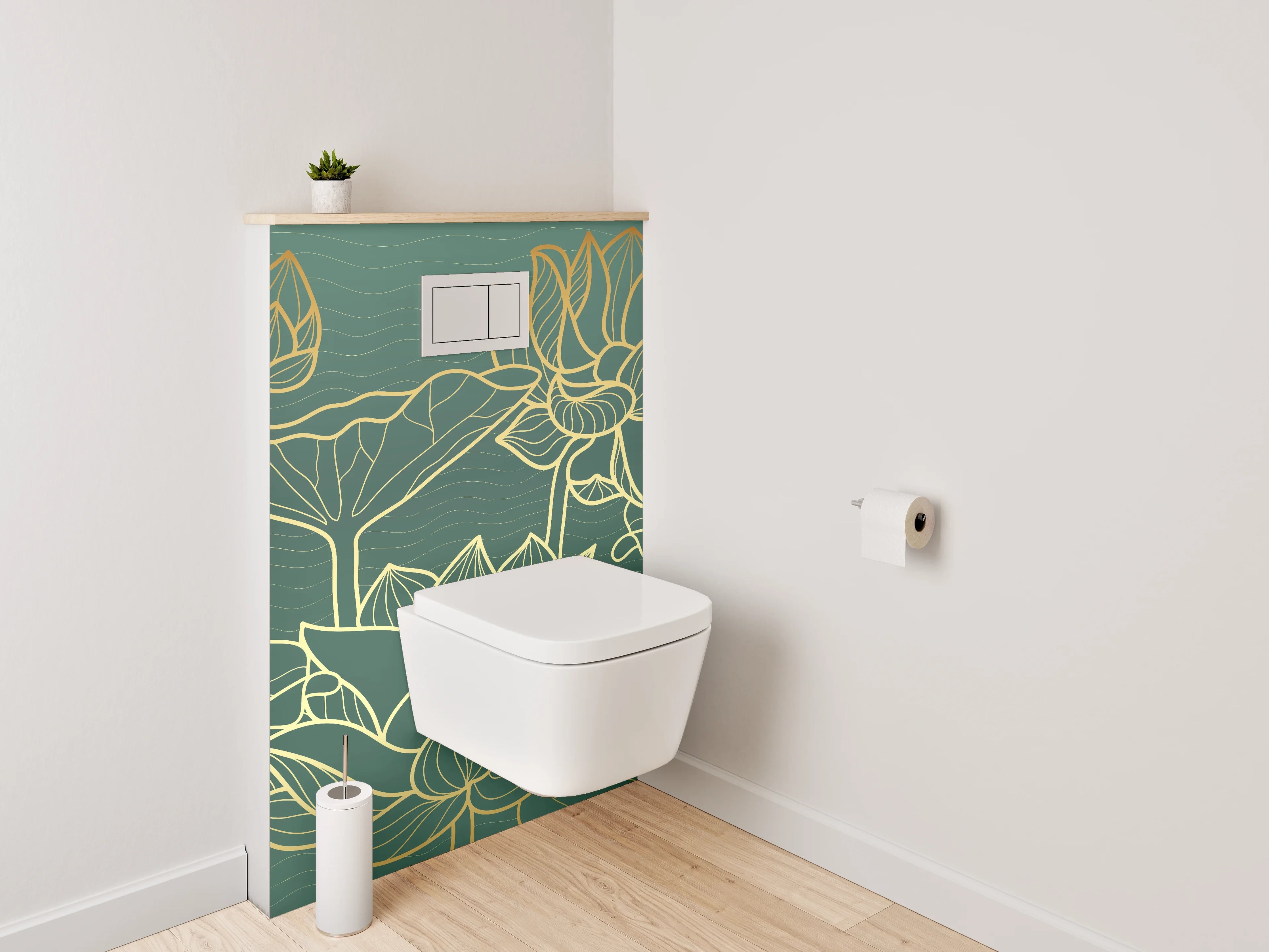 WC-Rückwand - Goldene Lotusblumen Lineart Kunst