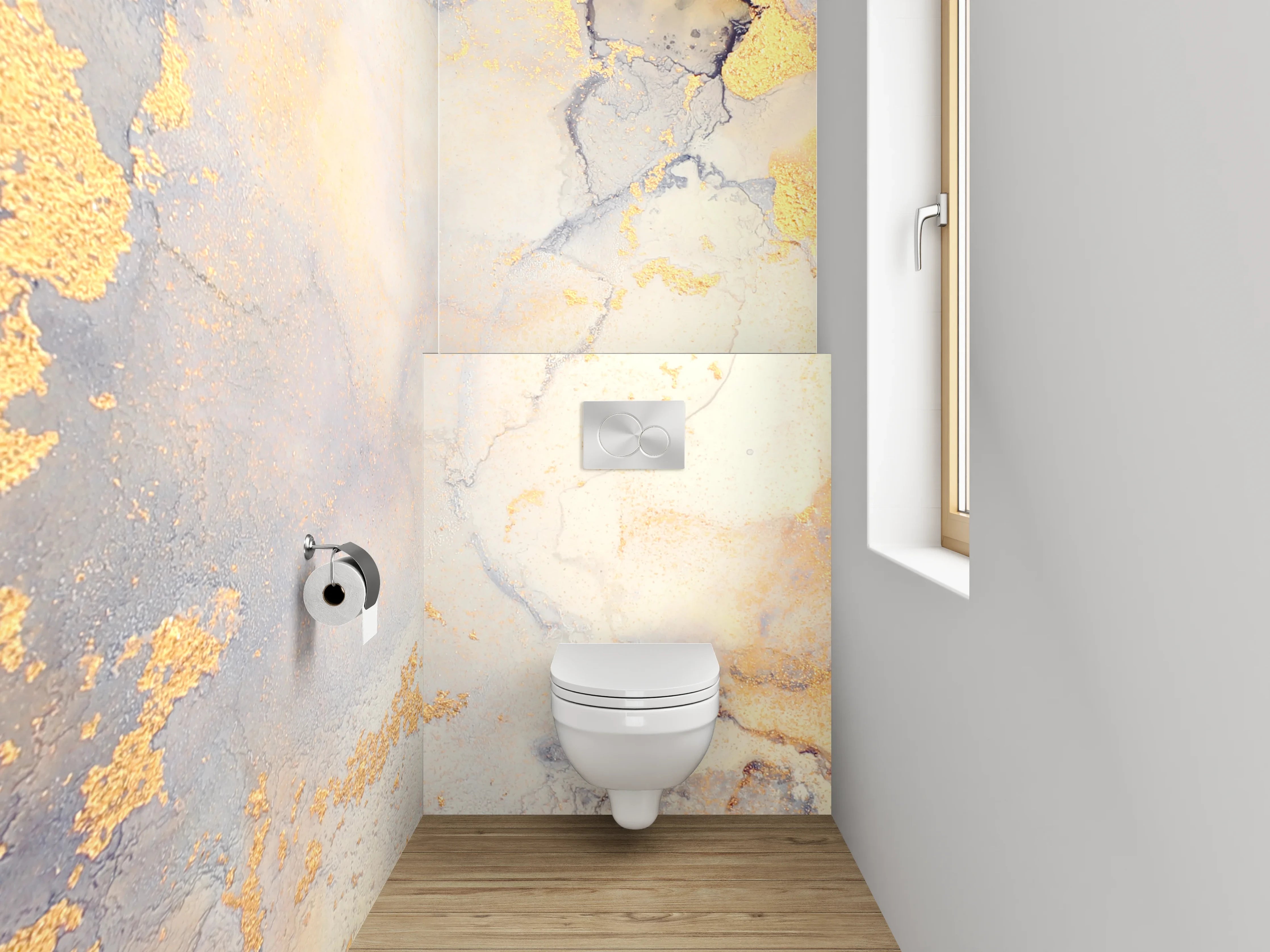 WC-Rückwand - Goldene Marmor-Optik Aquarell Abstrakt