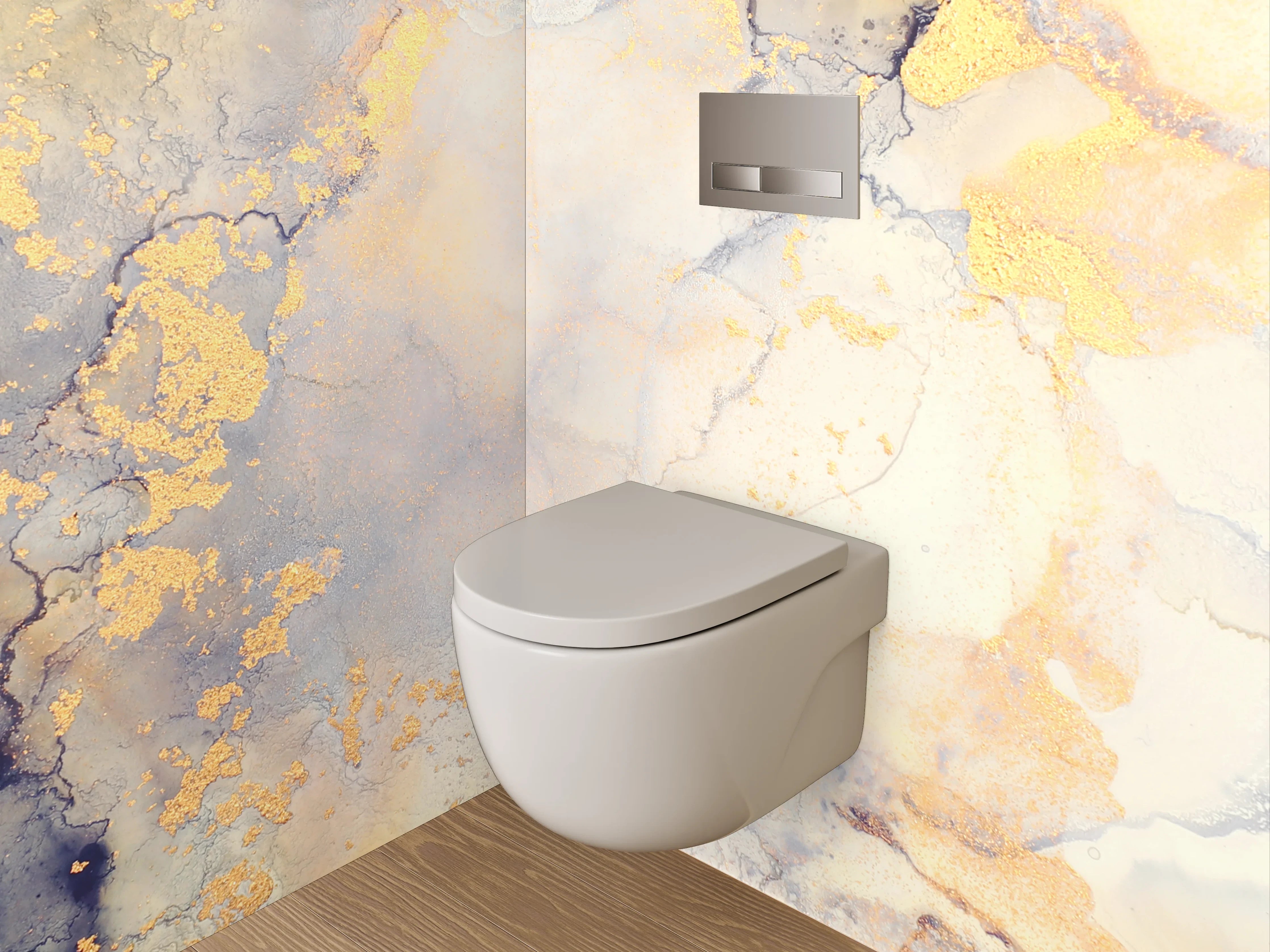 WC-Rückwand - Goldene Marmor-Optik Aquarell Abstrakt