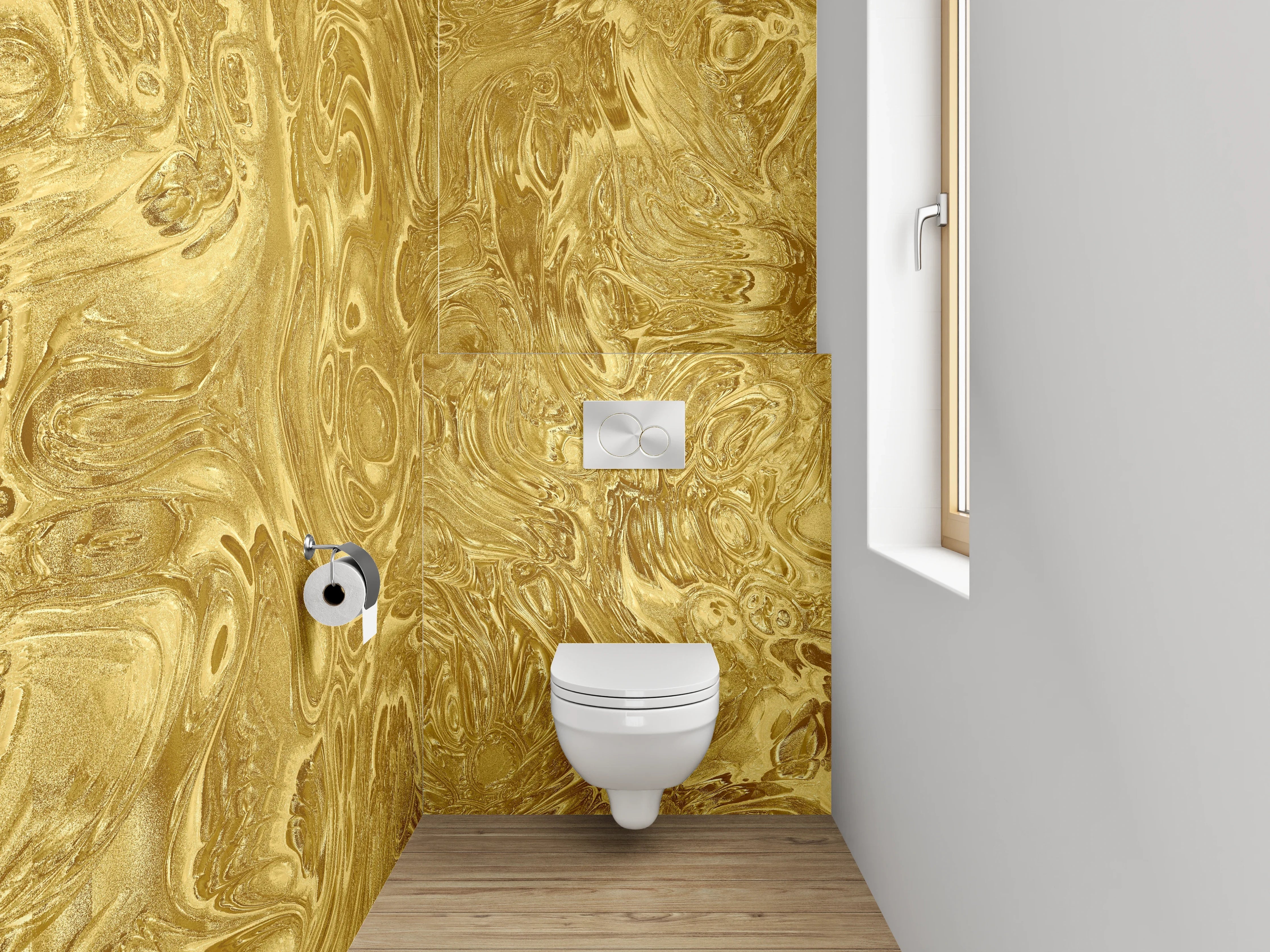 WC-Rückwand - Goldene Marmorstruktur Abstrakt Design