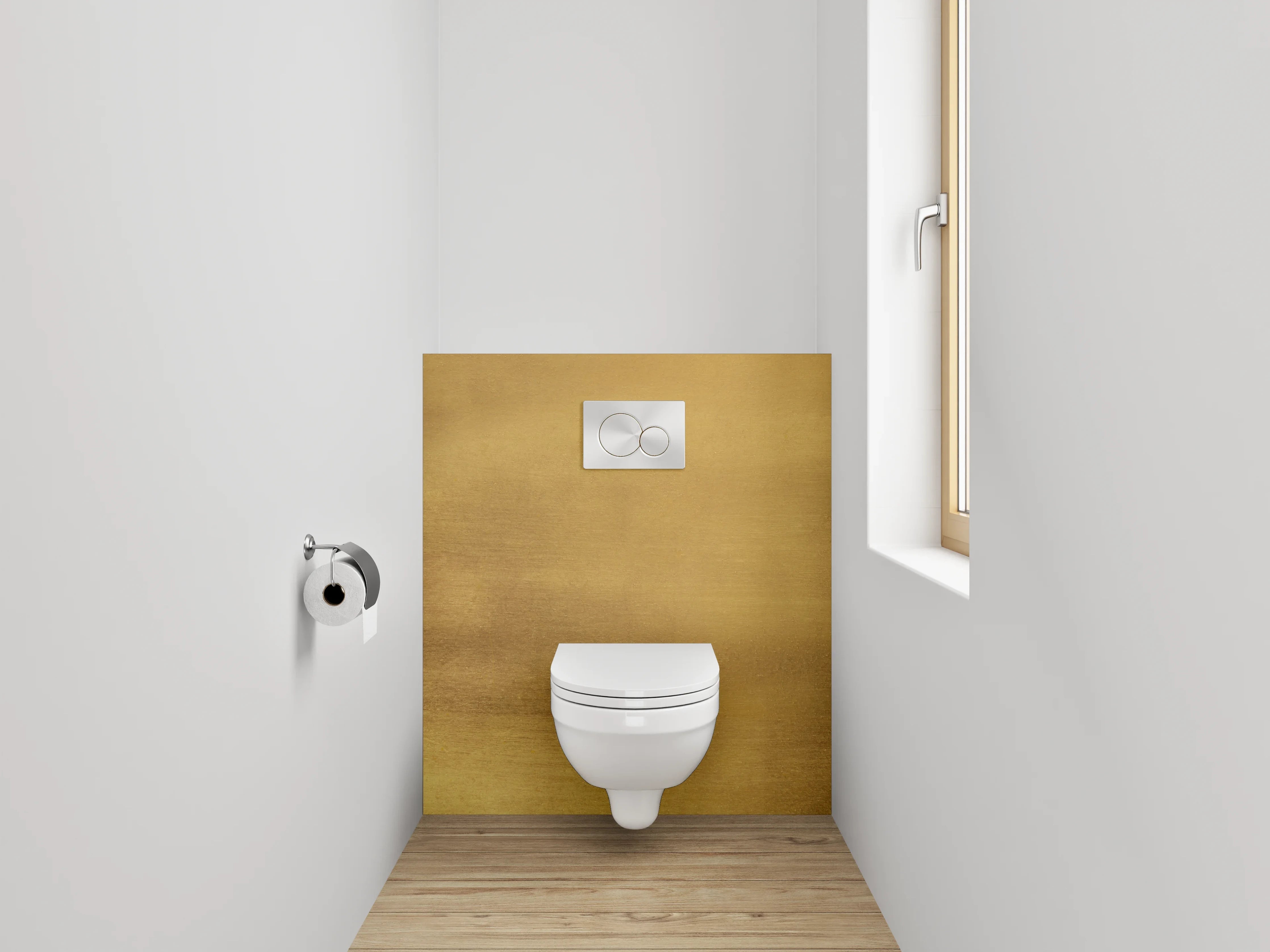 WC-Rückwand - Goldene Metallstruktur als Wanddekor