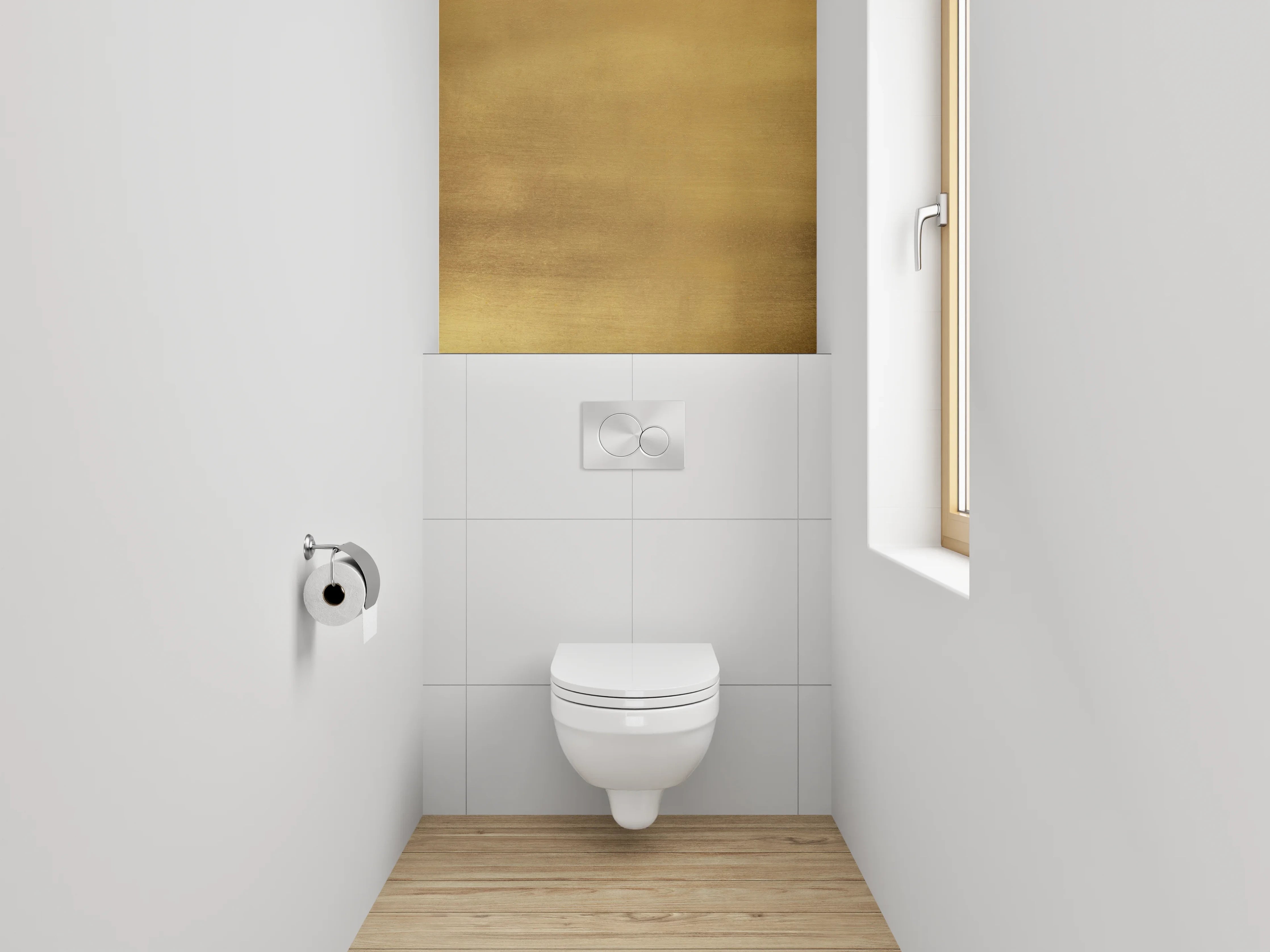 WC-Rückwand - Goldene Metallstruktur als Wanddekor