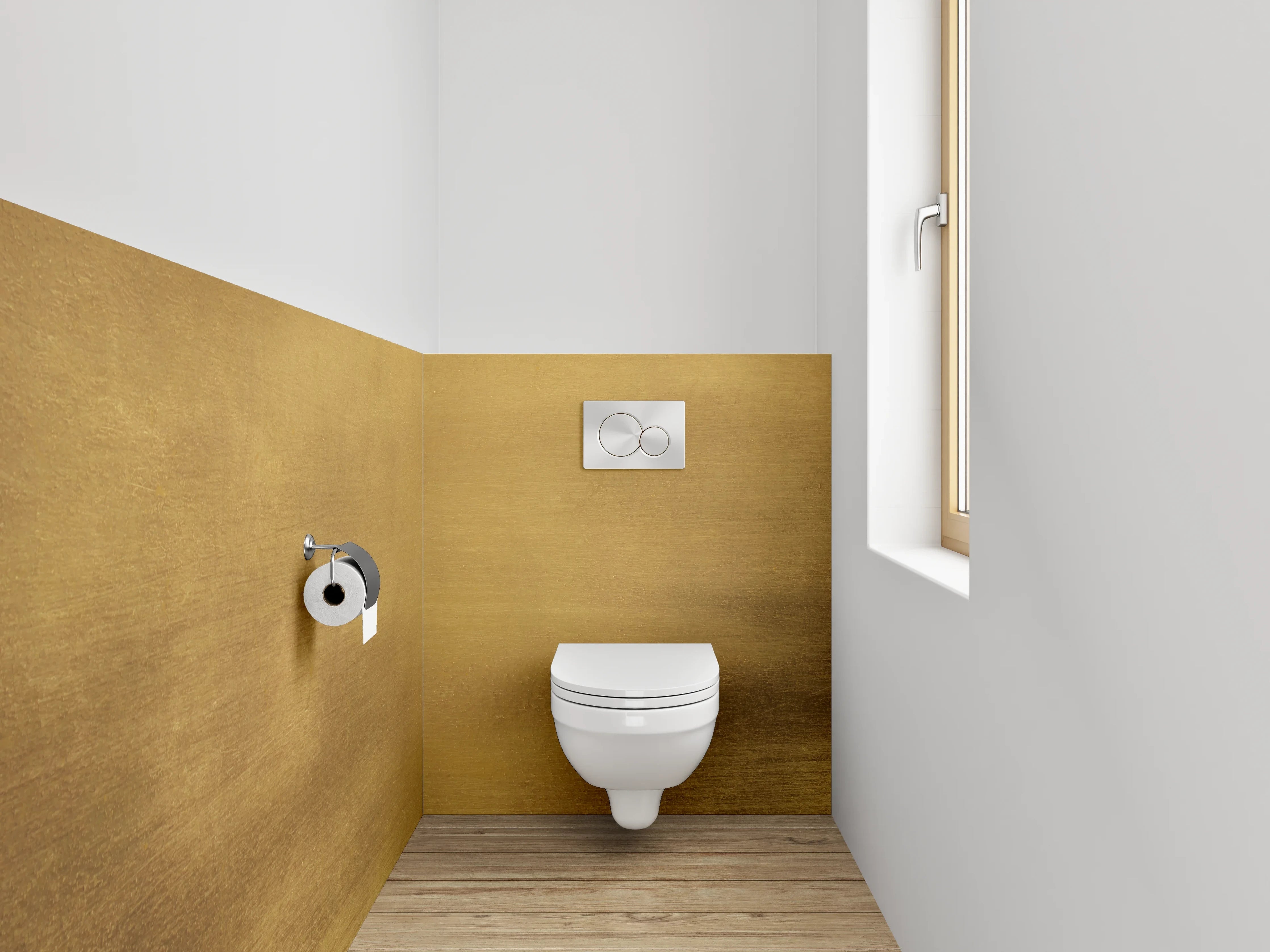 WC-Rückwand - Goldene Metallstruktur als Wanddekor