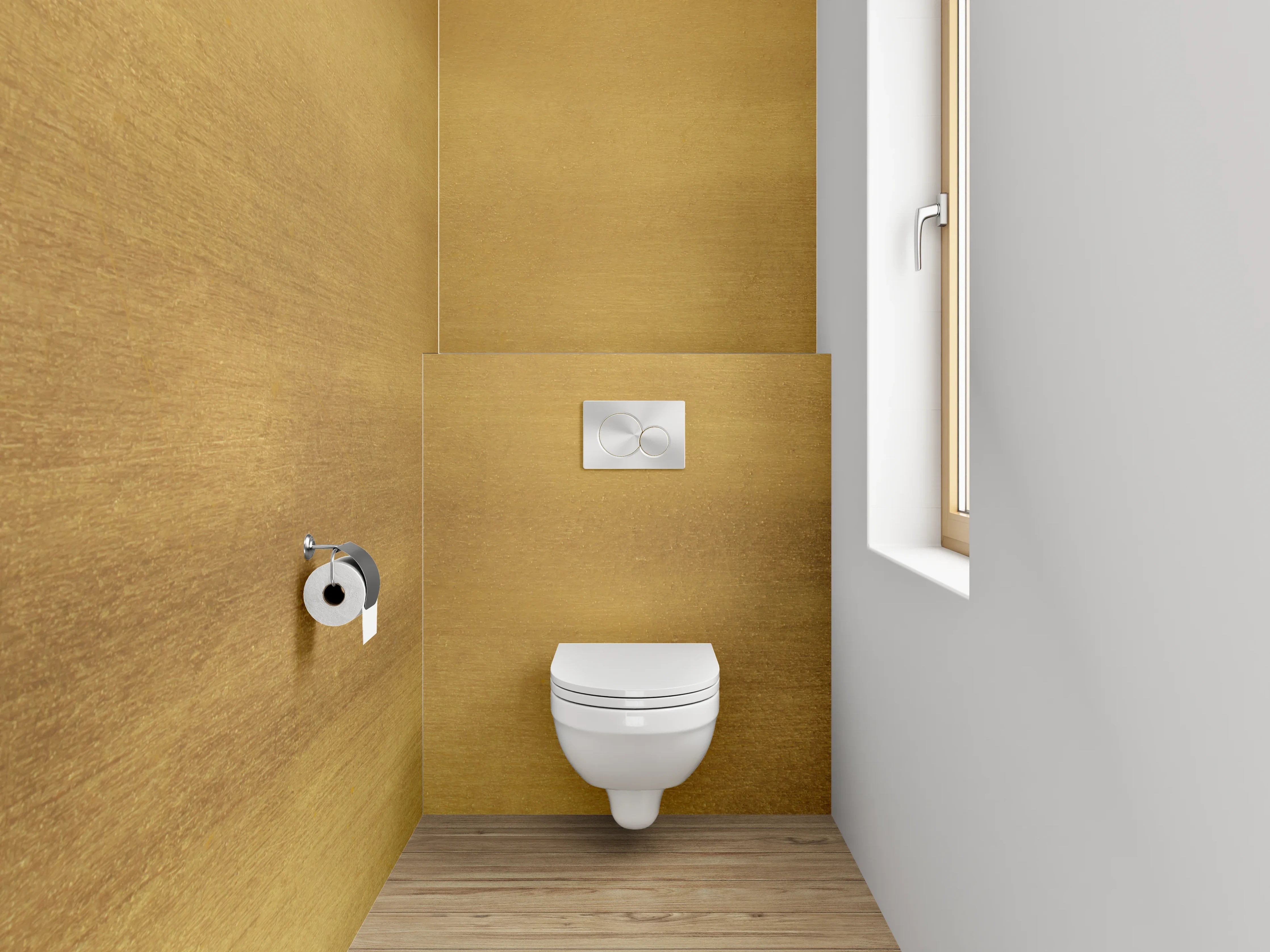 WC-Rückwand - Goldene Metallstruktur als Wanddekor