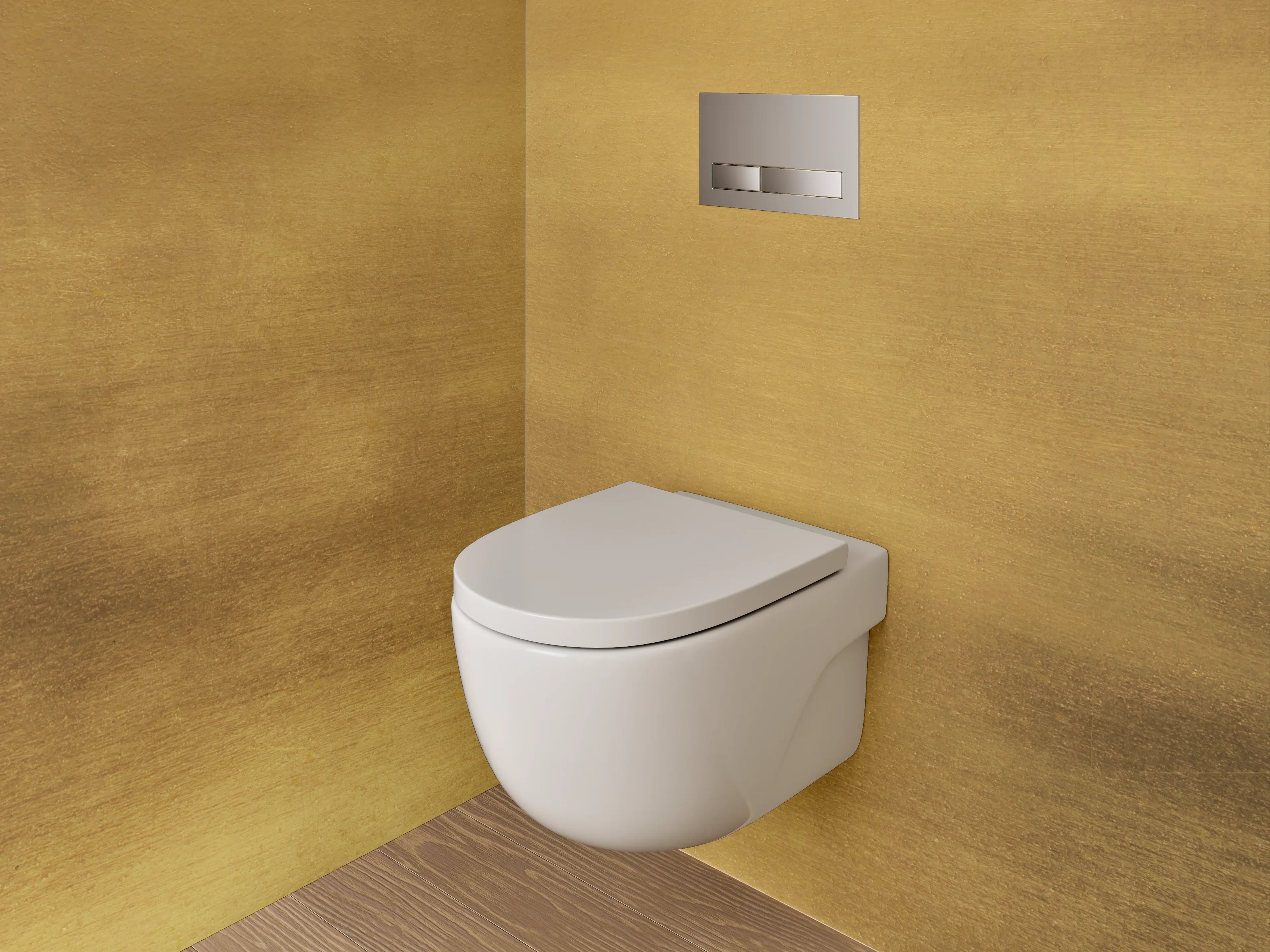 WC-Rückwand - Goldene Metallstruktur als Wanddekor