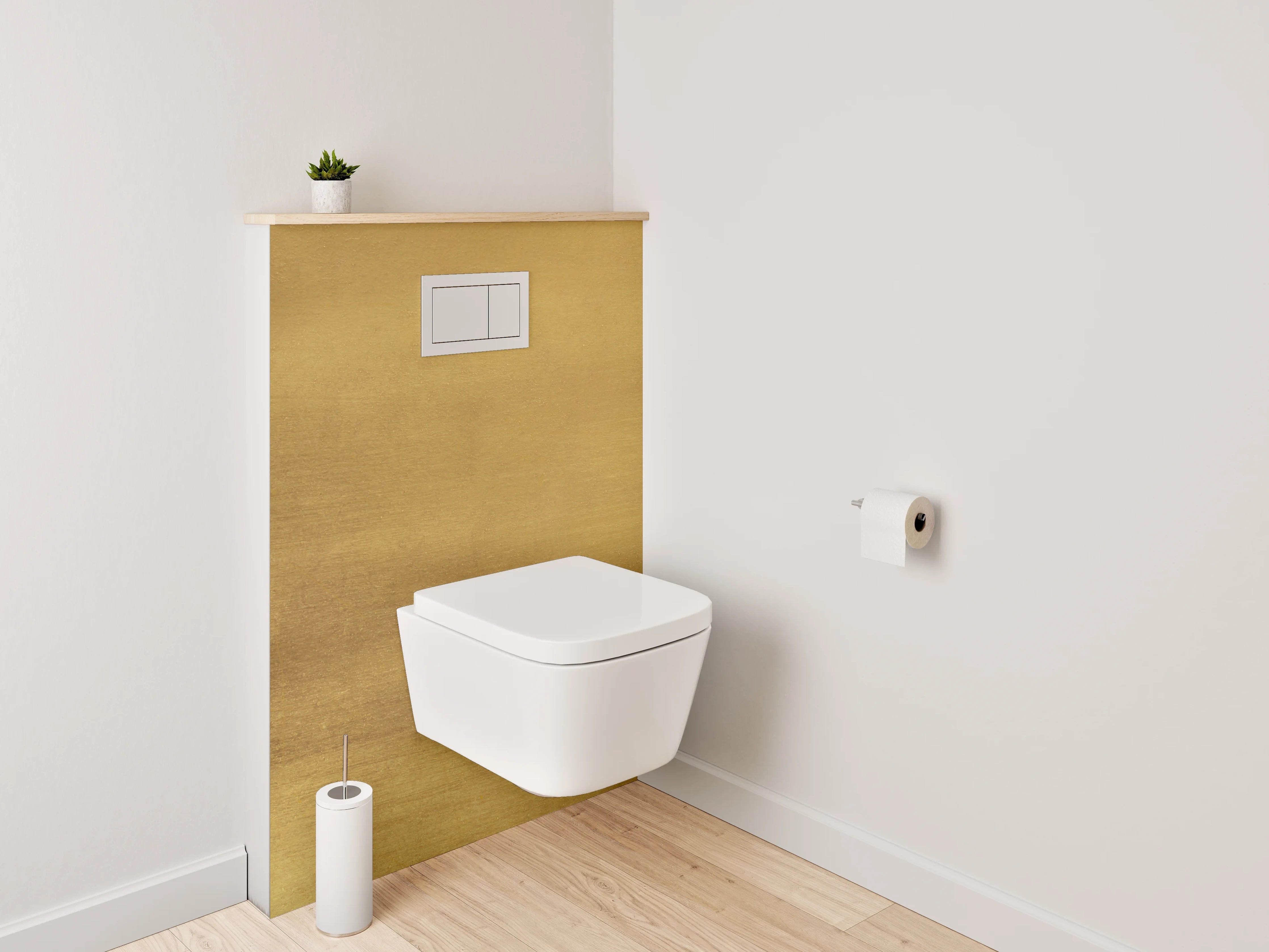 WC-Rückwand - Goldene Metallstruktur als Wanddekor
