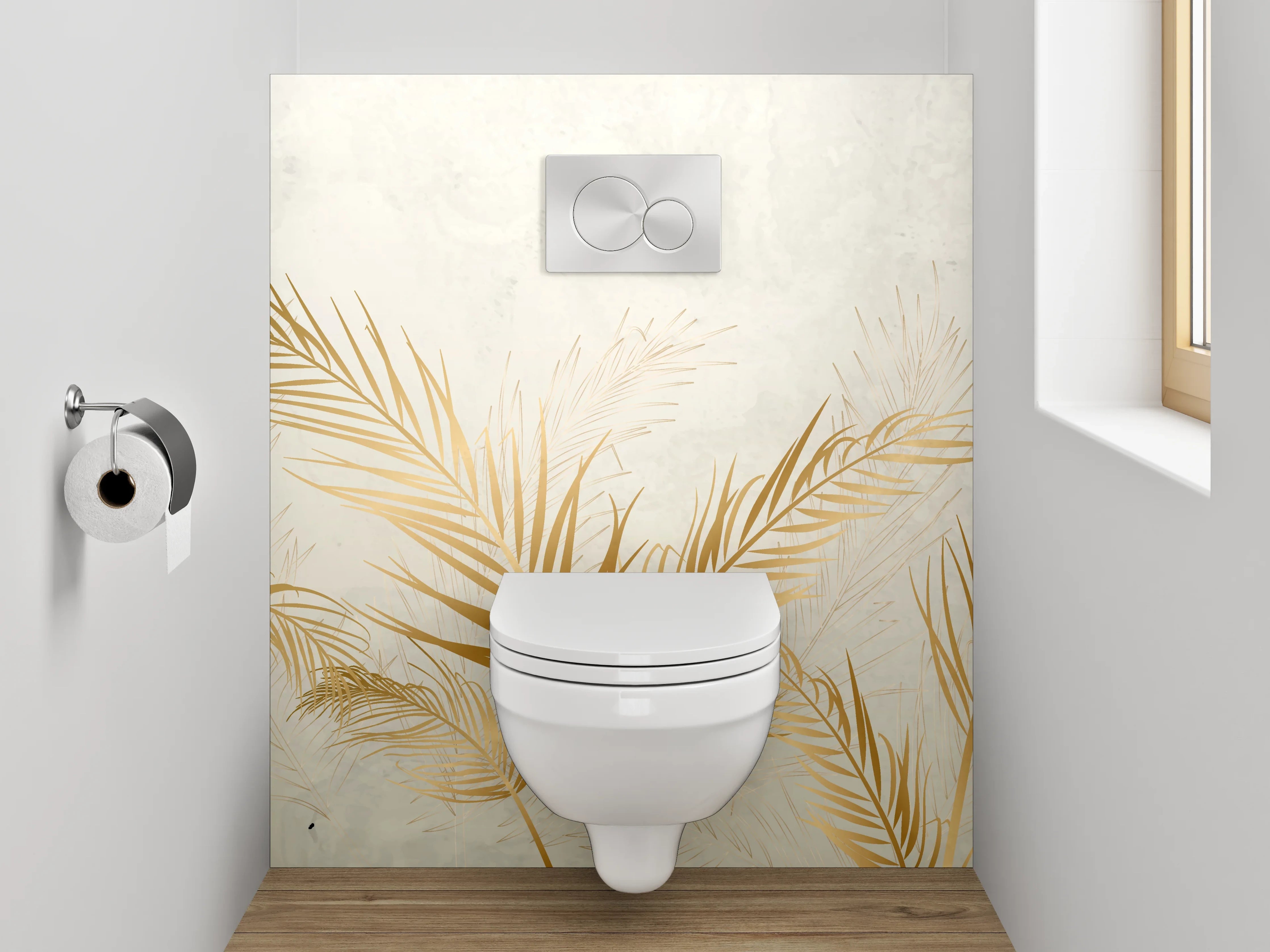 WC-Rückwand - Goldene Palmblätter auf Marmoroptik
