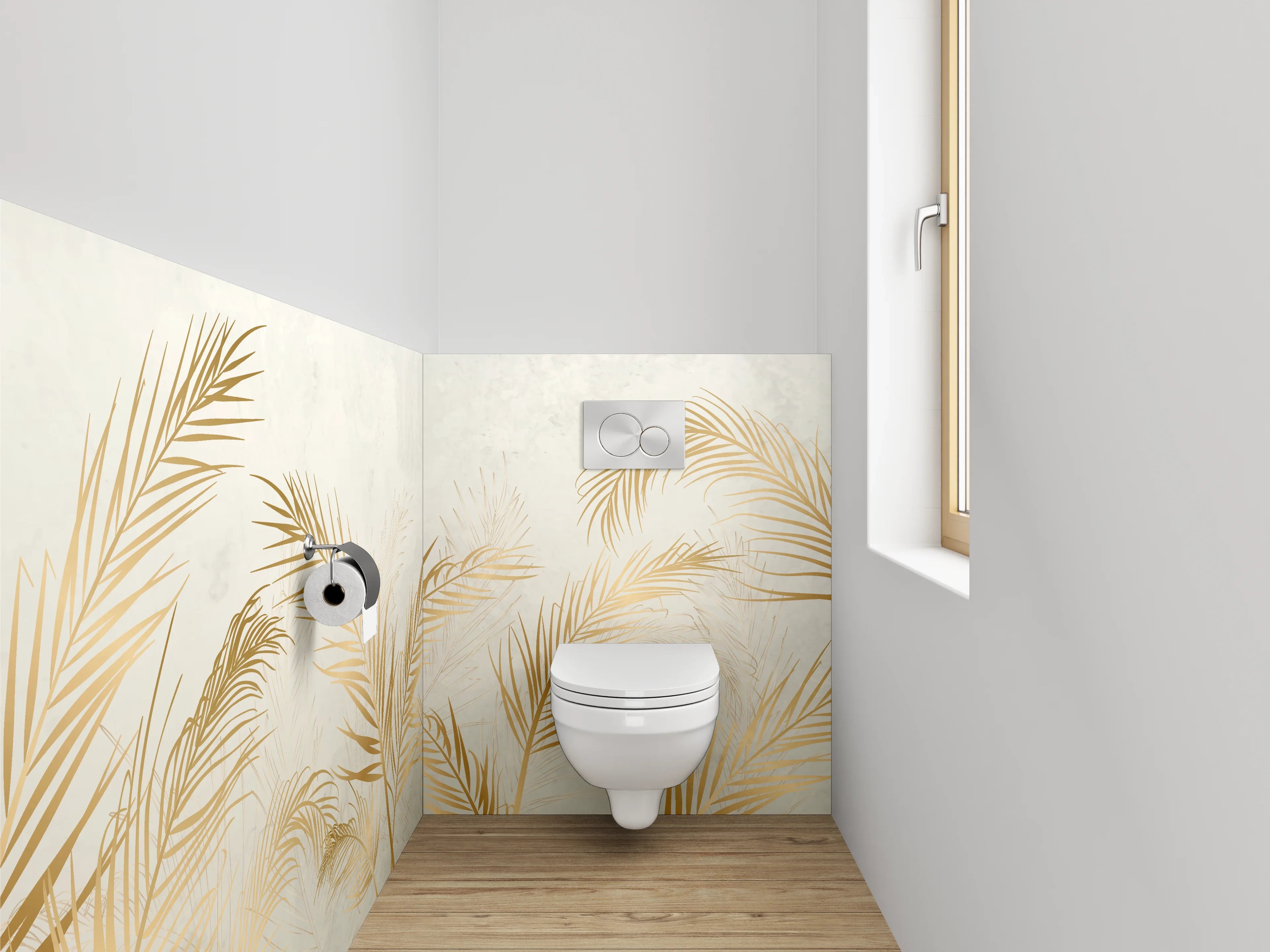 WC-Rückwand - Goldene Palmblätter auf Marmoroptik
