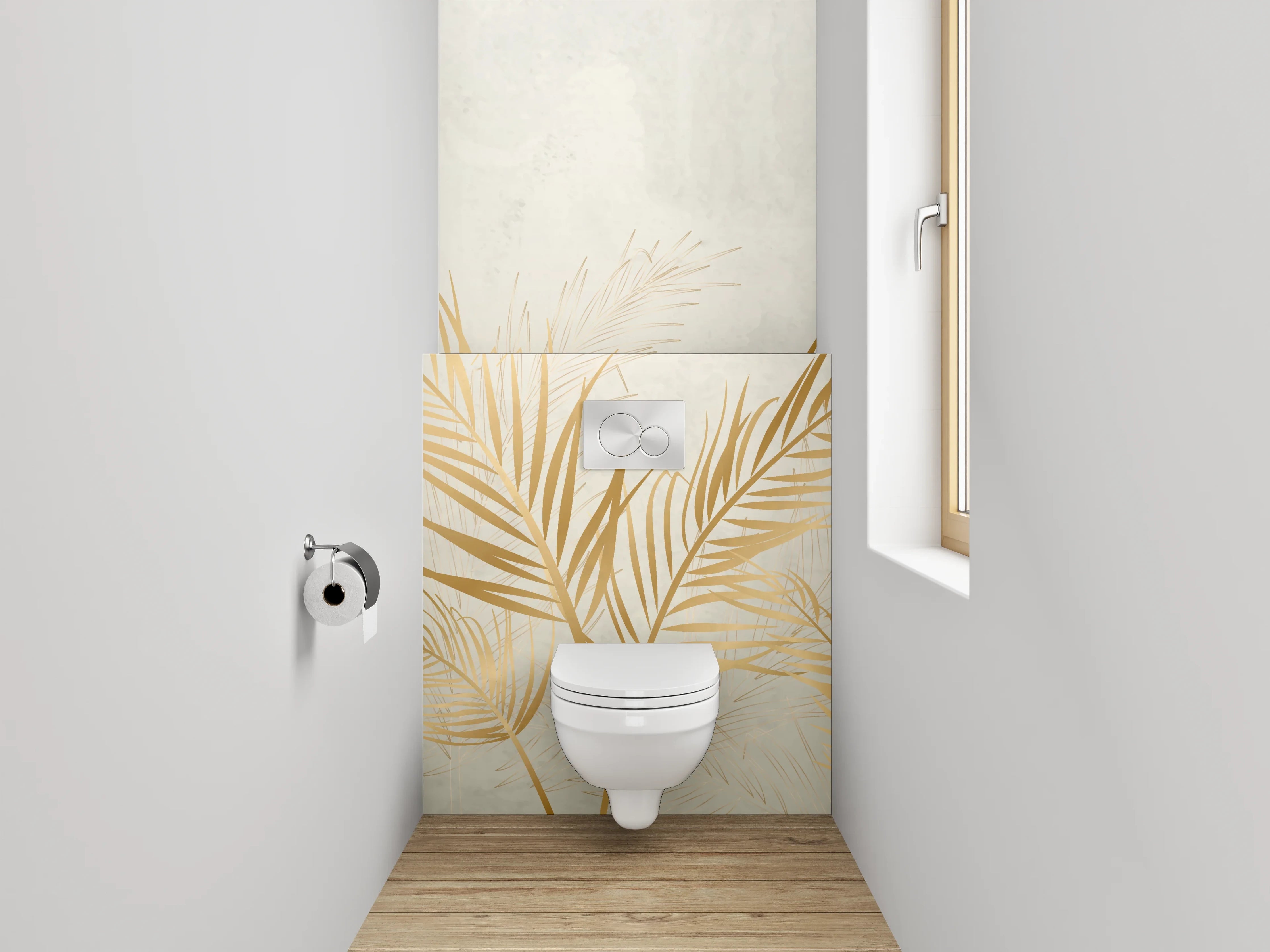 WC-Rückwand - Goldene Palmblätter auf Marmoroptik