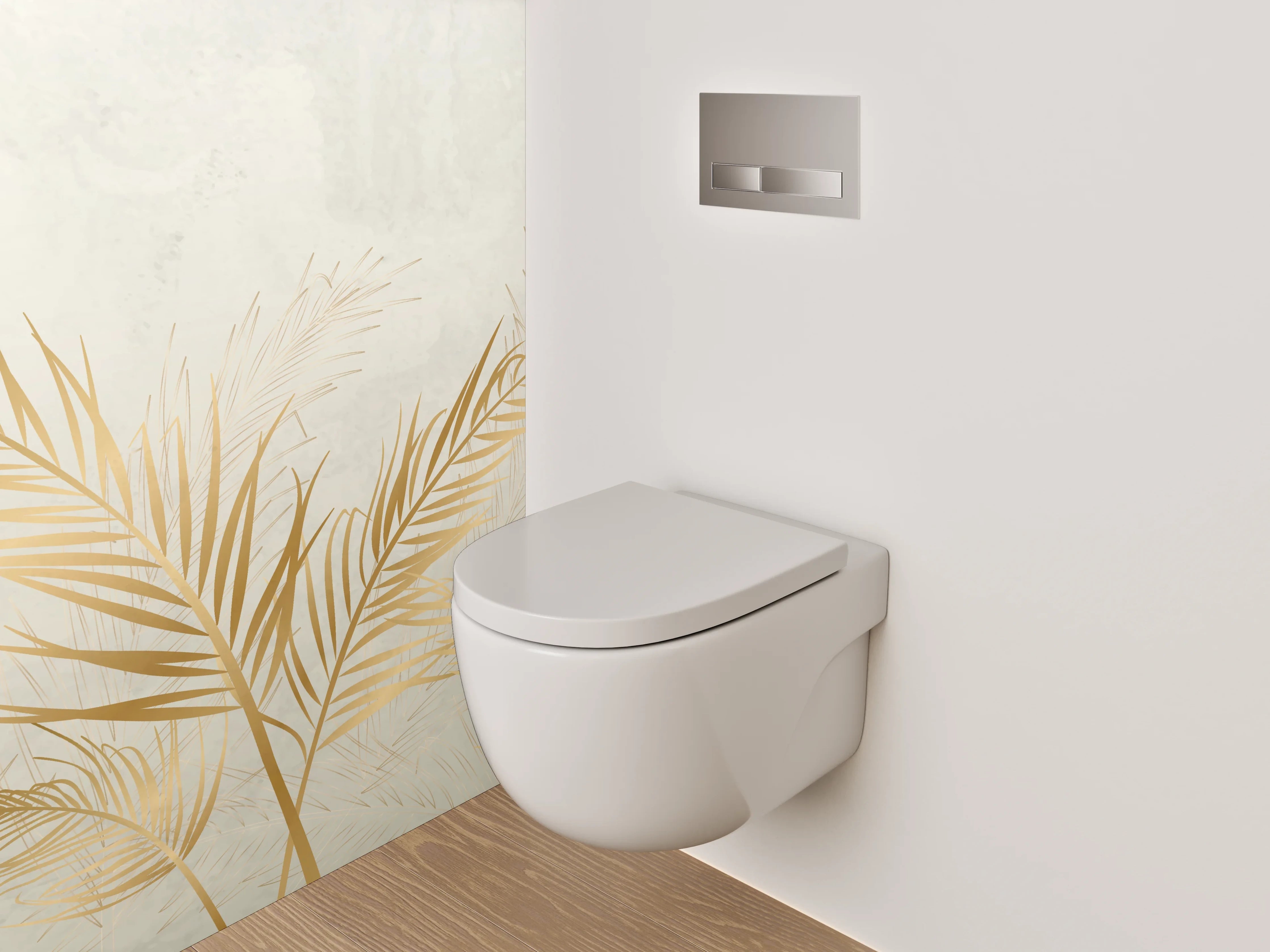 WC-Rückwand - Goldene Palmblätter auf Marmoroptik