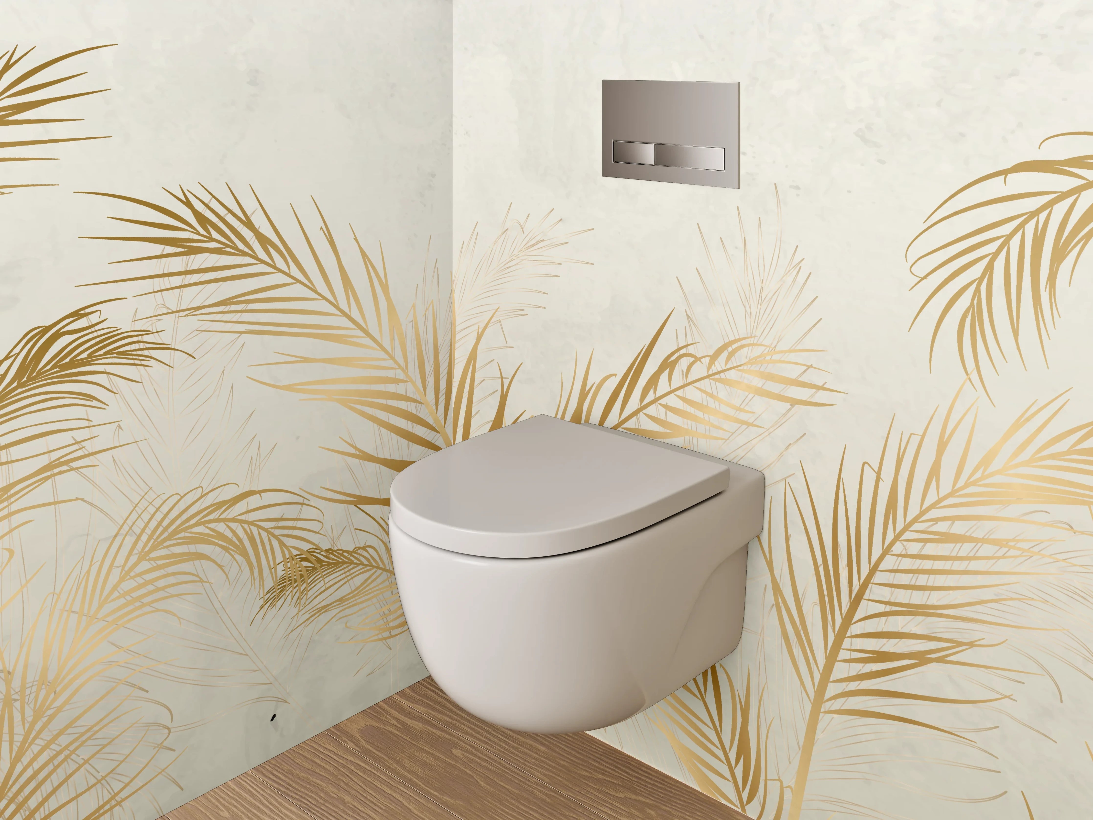 WC-Rückwand - Goldene Palmblätter auf Marmoroptik