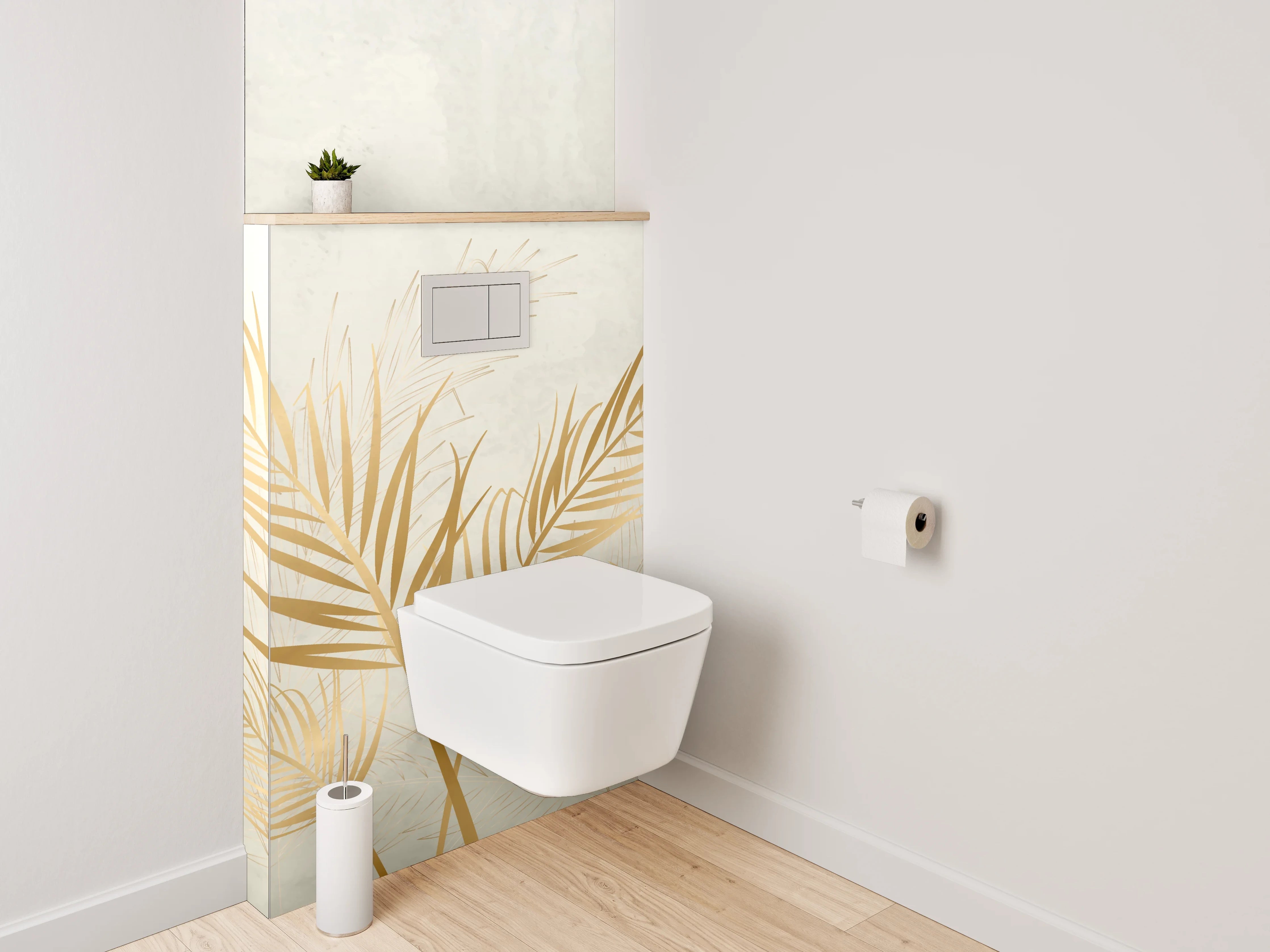 WC-Rückwand - Goldene Palmblätter auf Marmoroptik