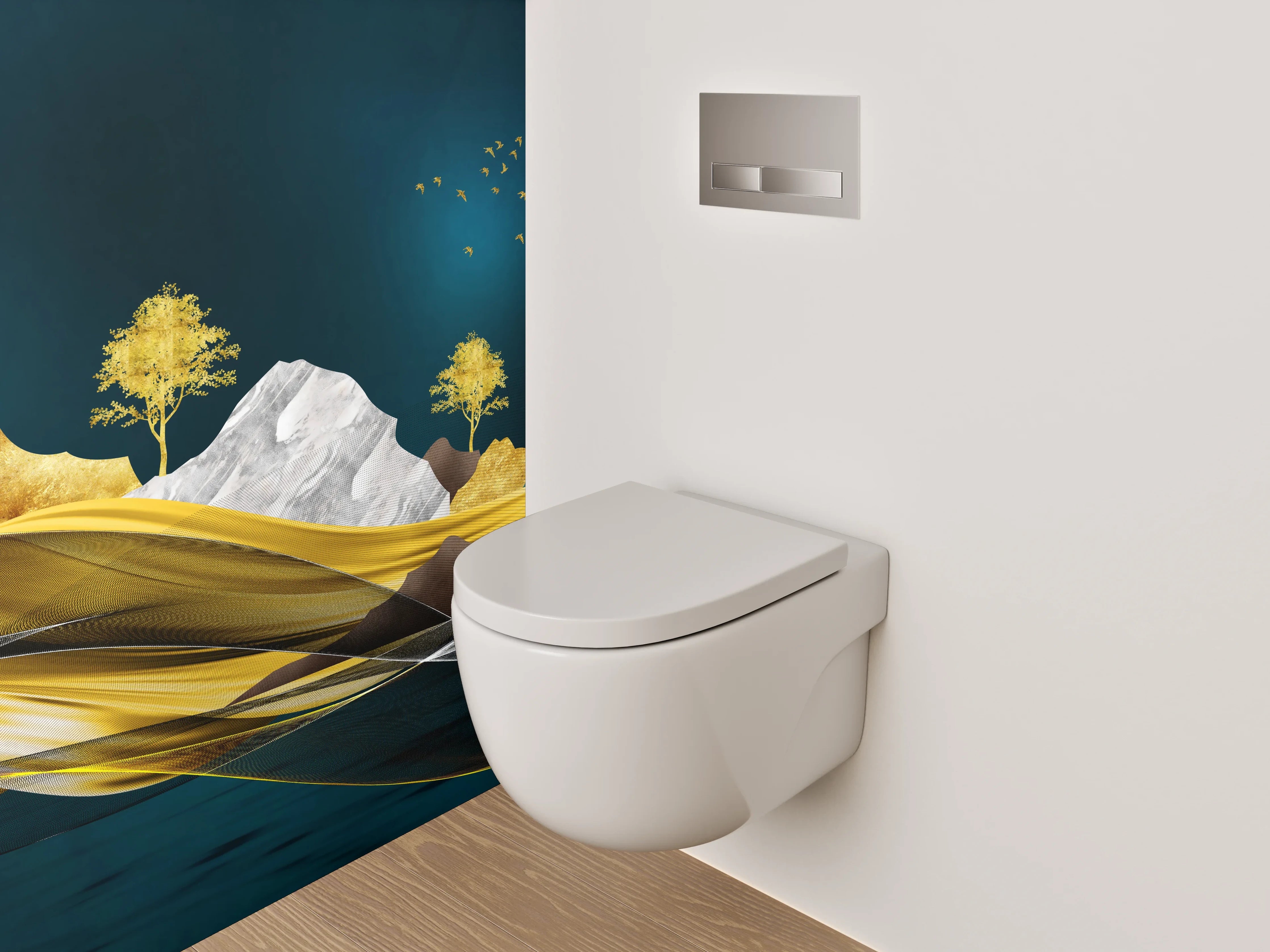 WC-Rückwand - Goldene Traumlandschaft – Hirsch & Berge