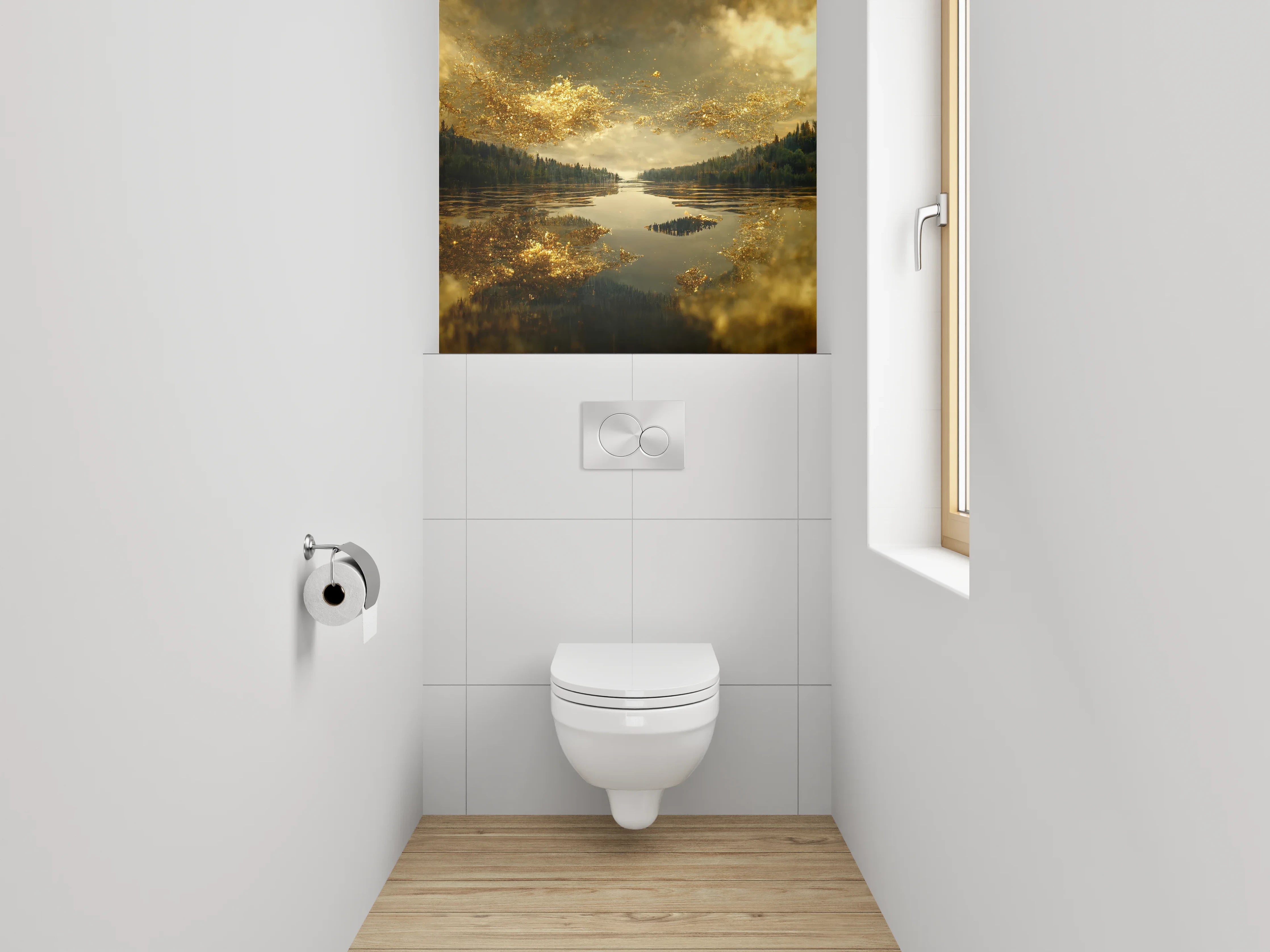 WC-Rückwand - Goldene Wolken über Spiegel-See