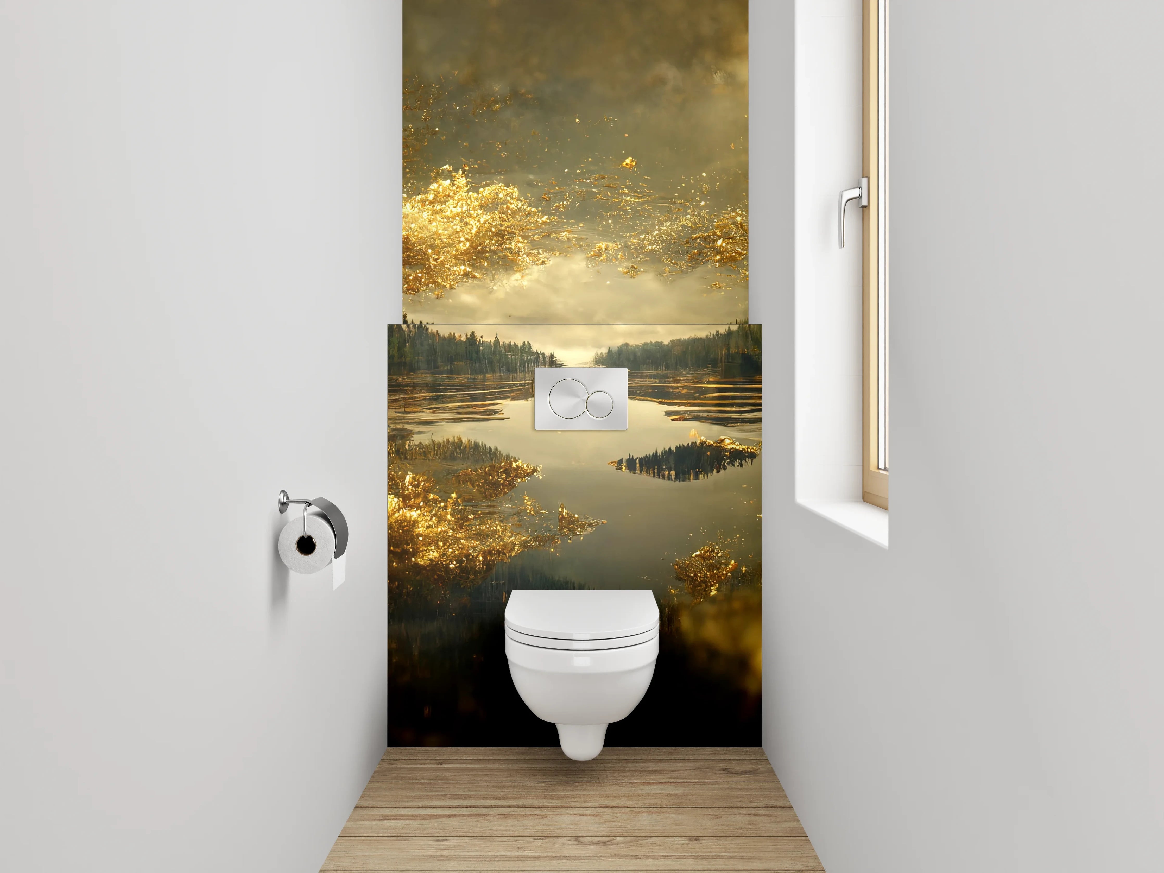 WC-Rückwand - Goldene Wolken über Spiegel-See
