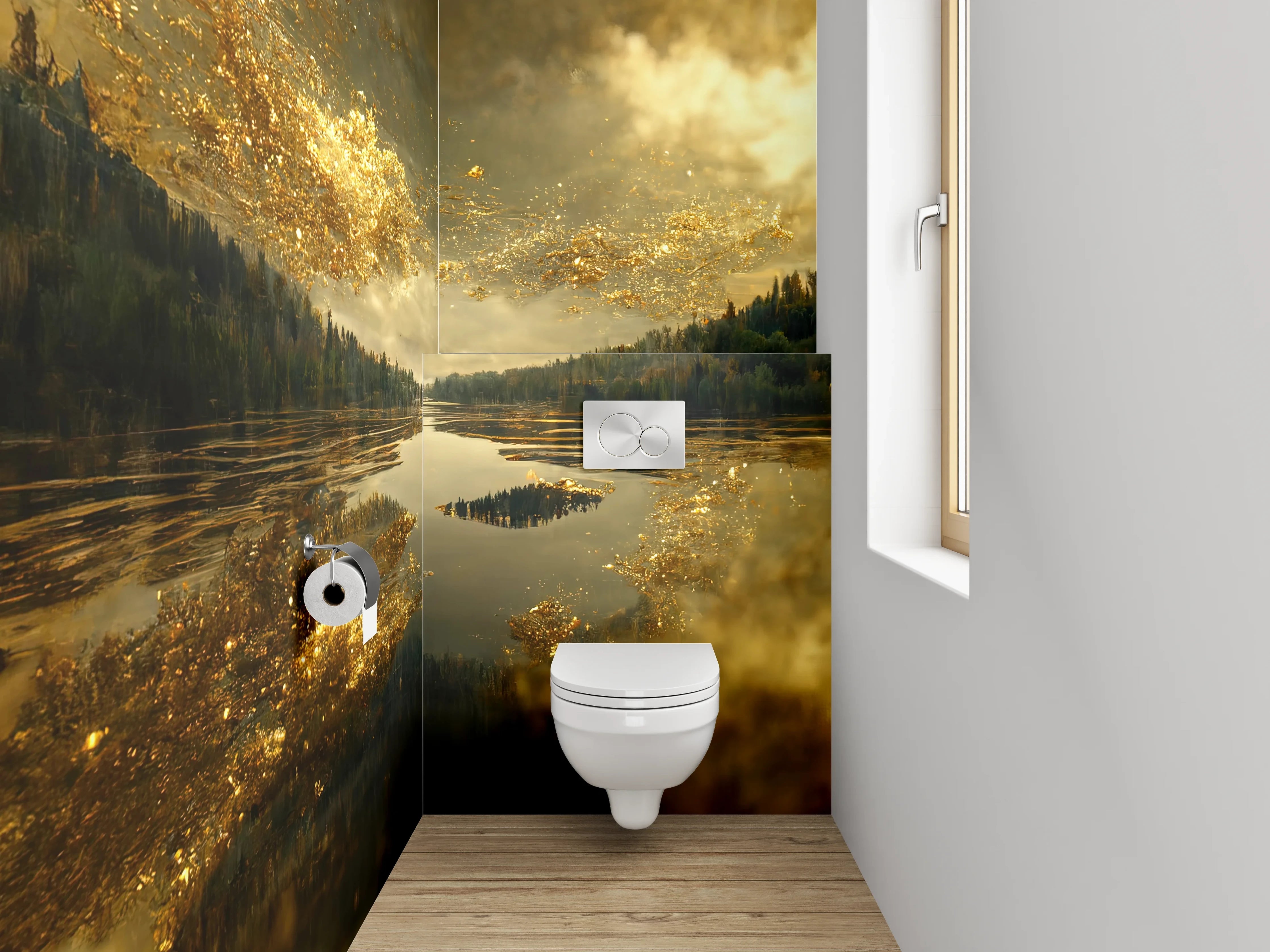 WC-Rückwand - Goldene Wolken über Spiegel-See