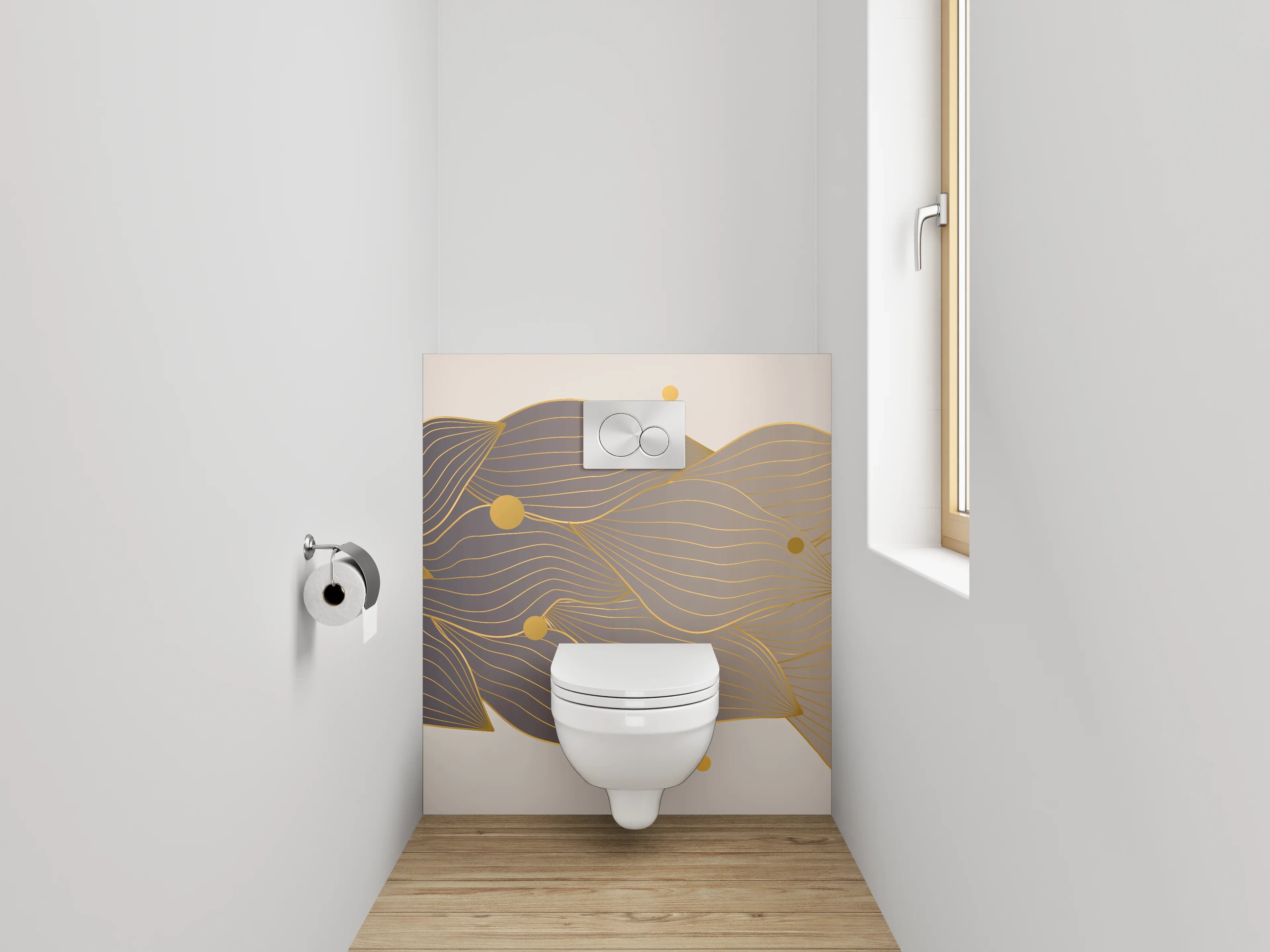 WC-Rückwand - Goldene abstrakte Blätter Komposition