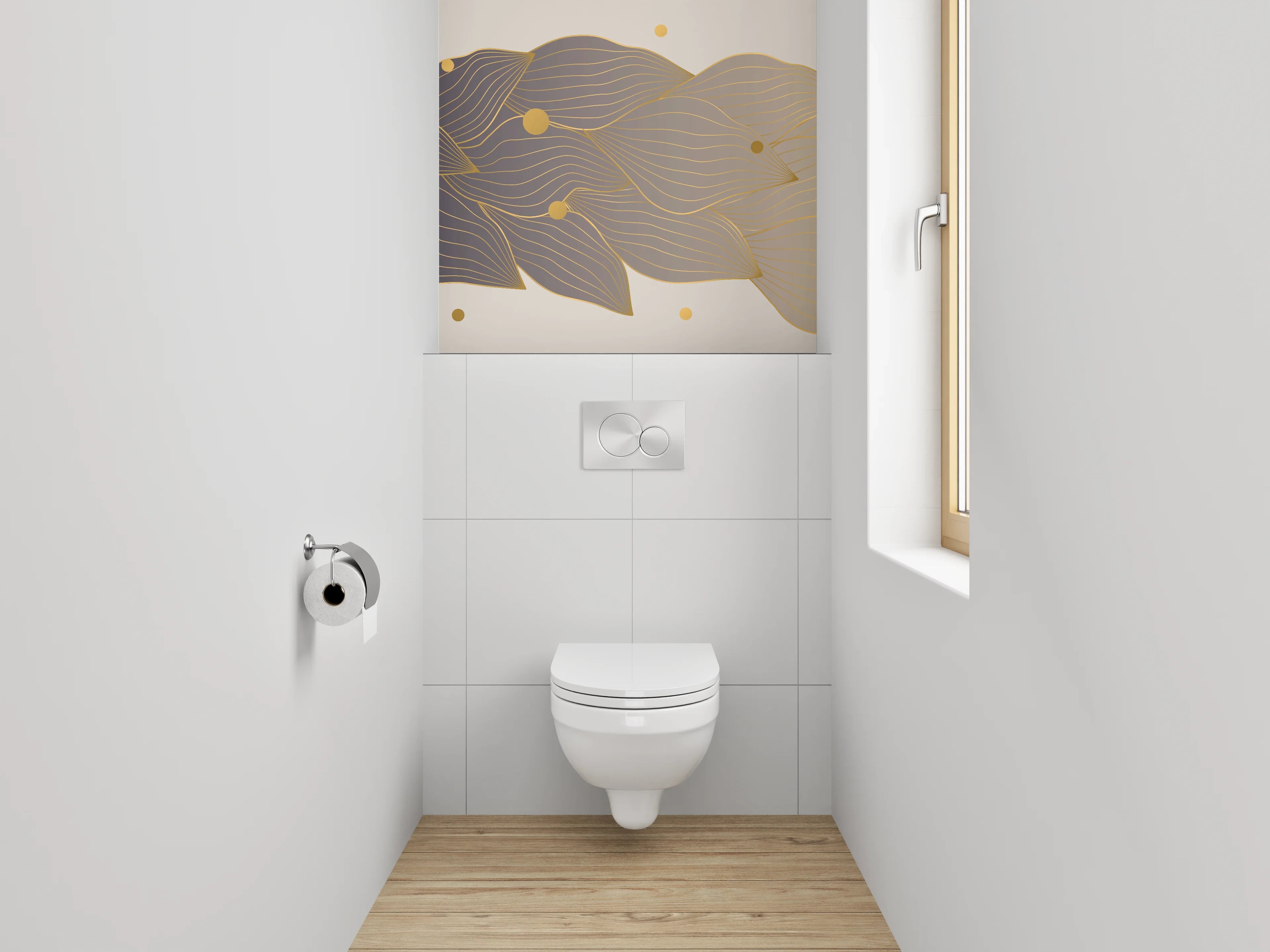 WC-Rückwand - Goldene abstrakte Blätter Komposition