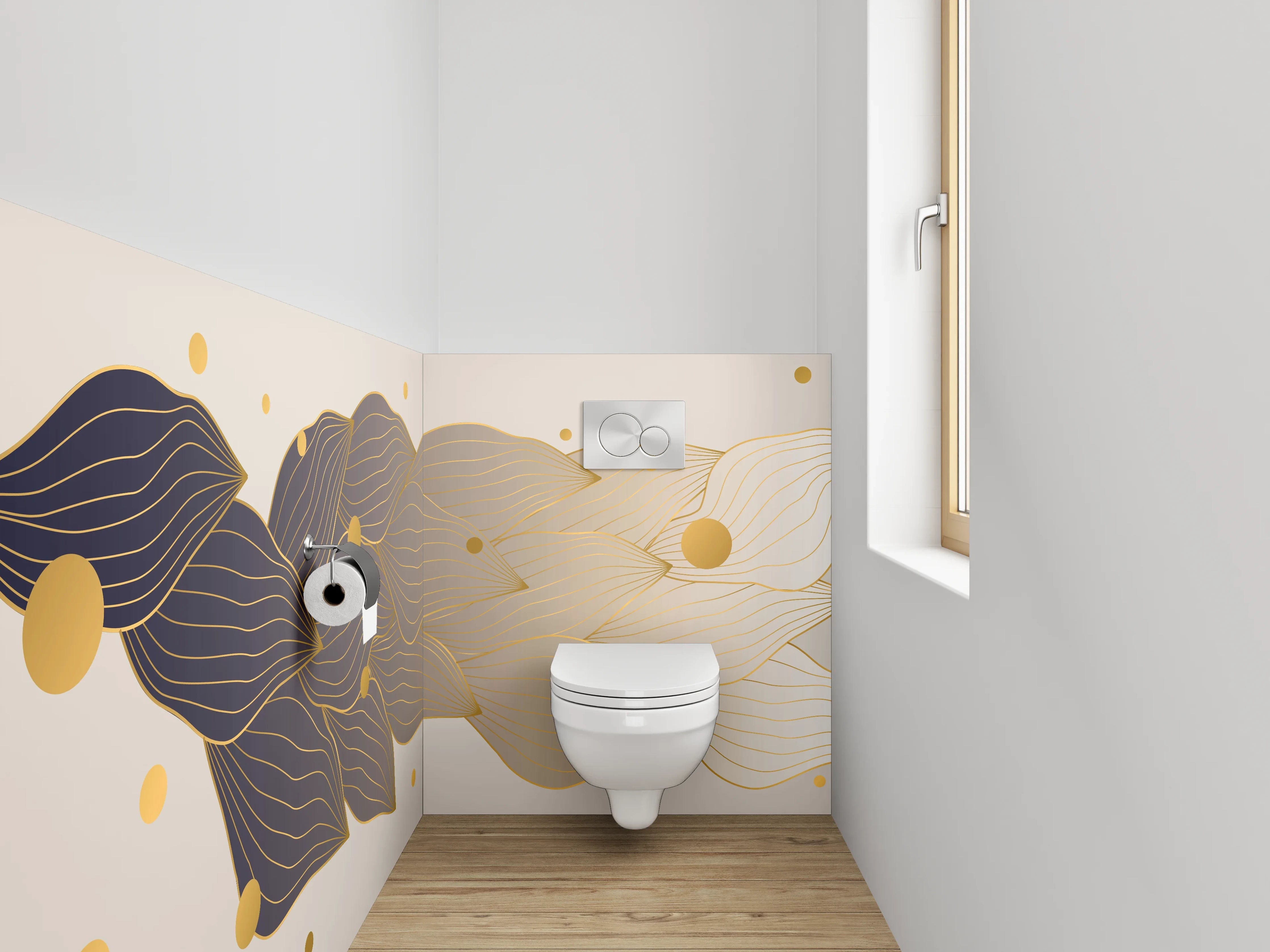 WC-Rückwand - Goldene abstrakte Blätter Komposition