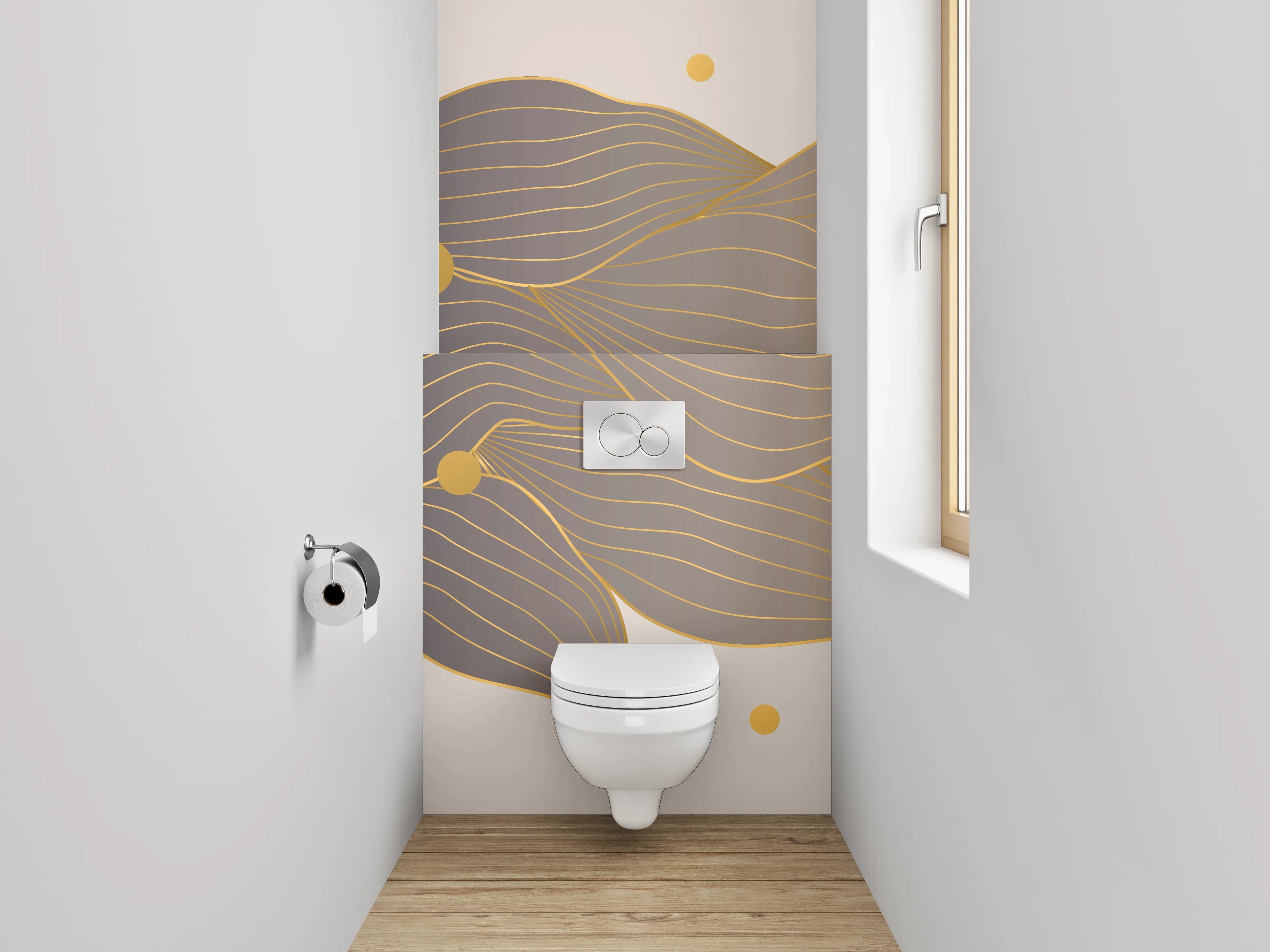 WC-Rückwand - Goldene abstrakte Blätter Komposition