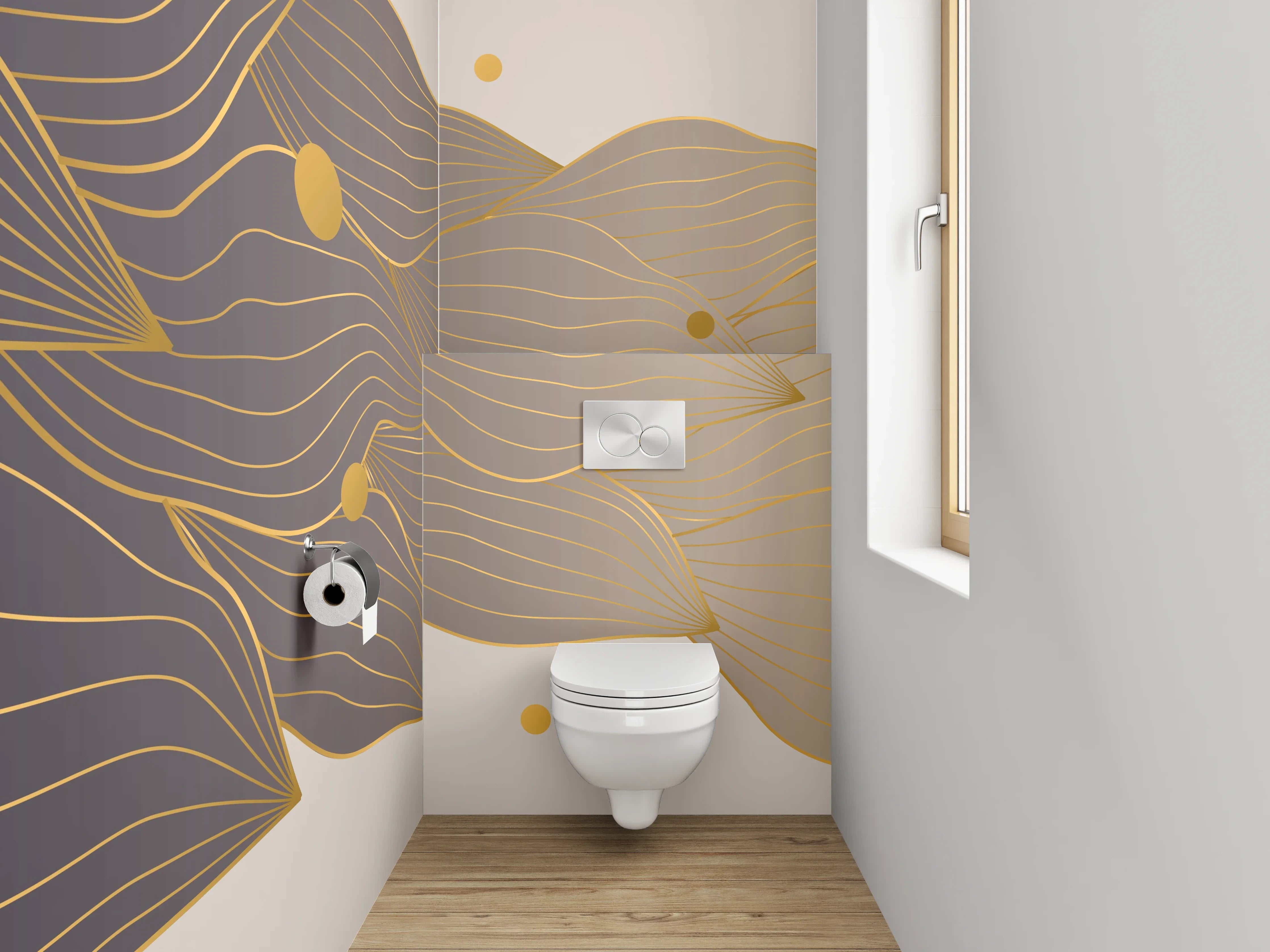 WC-Rückwand - Goldene abstrakte Blätter Komposition