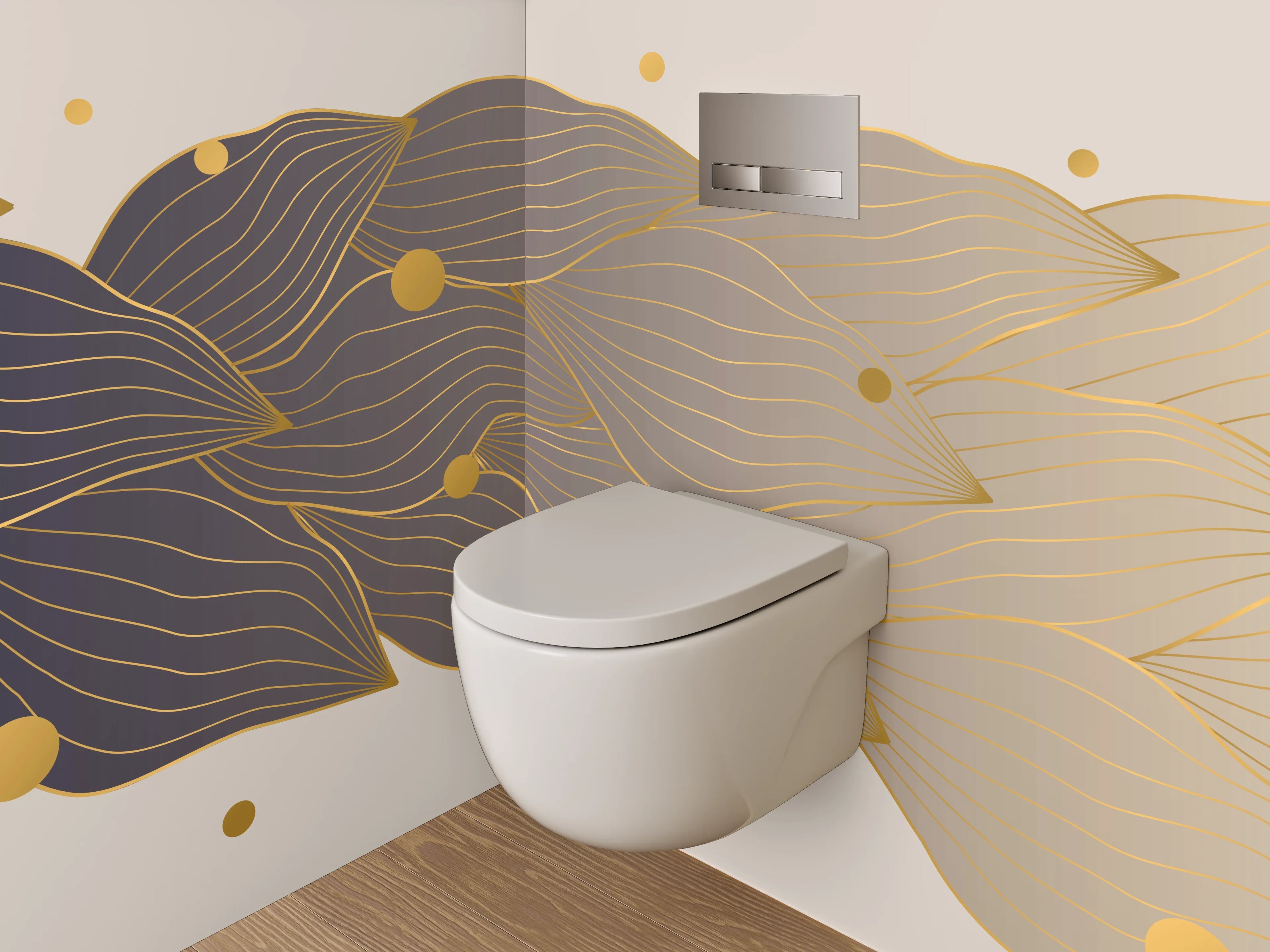 WC-Rückwand - Goldene abstrakte Blätter Komposition