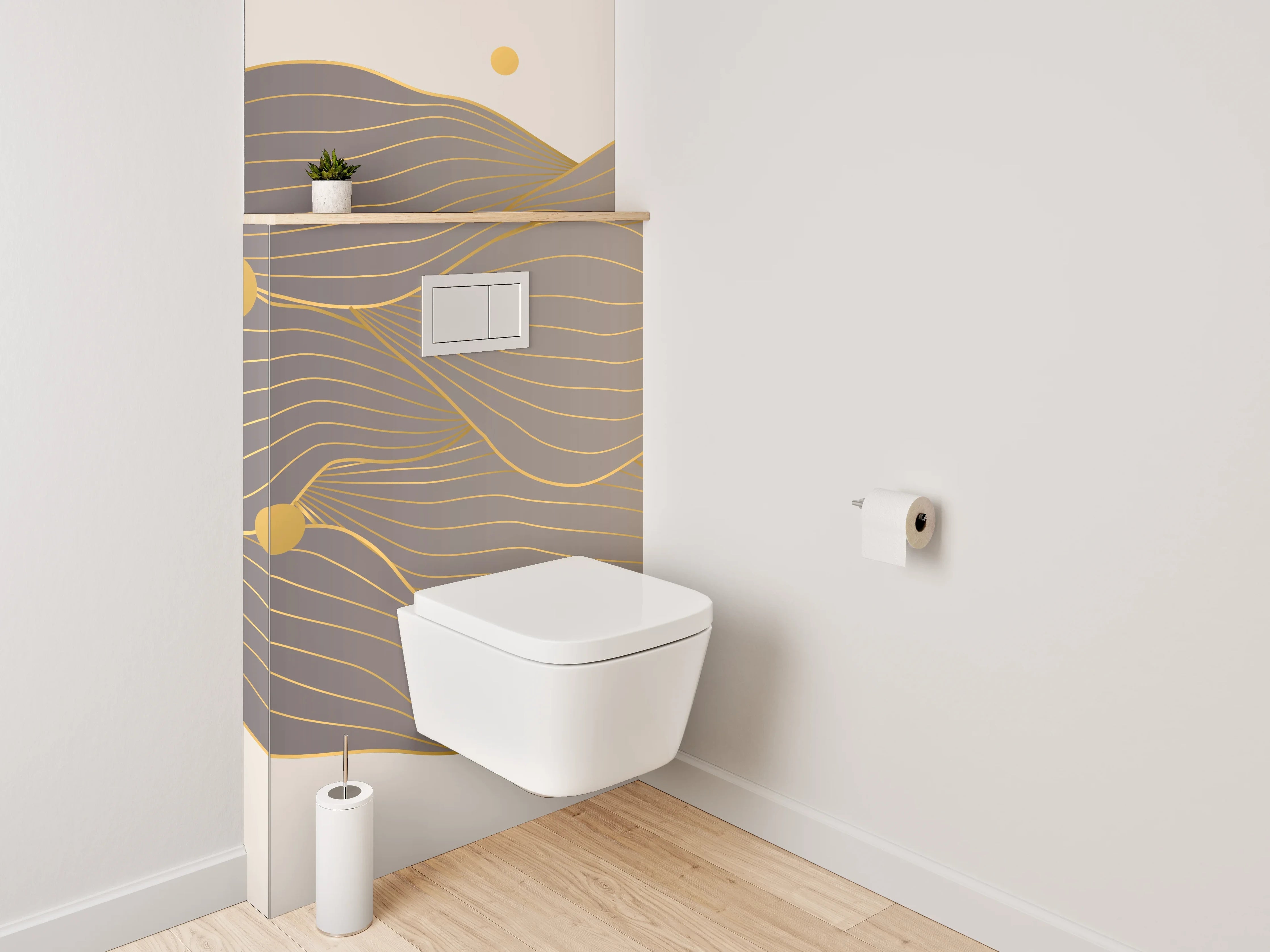WC-Rückwand - Goldene abstrakte Blätter Komposition