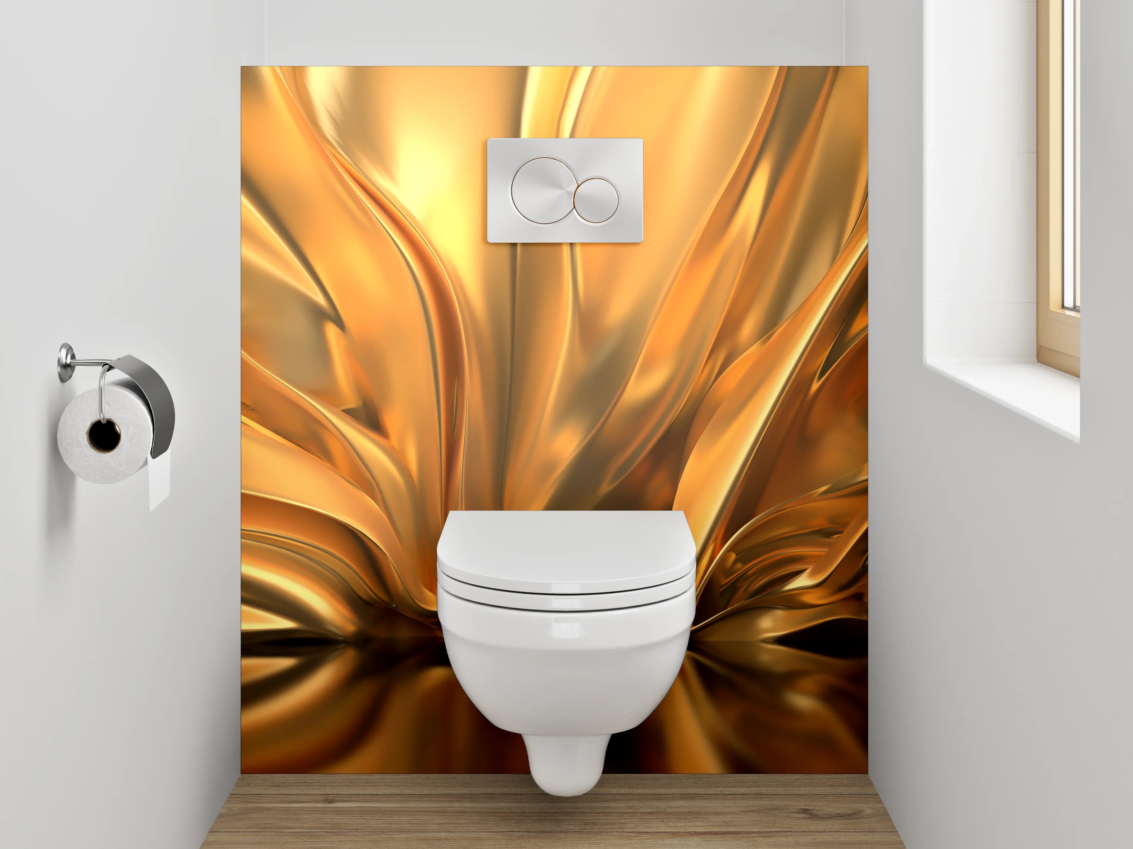 WC-Rückwand - Goldene abstrakte Eleganz Wanddesign