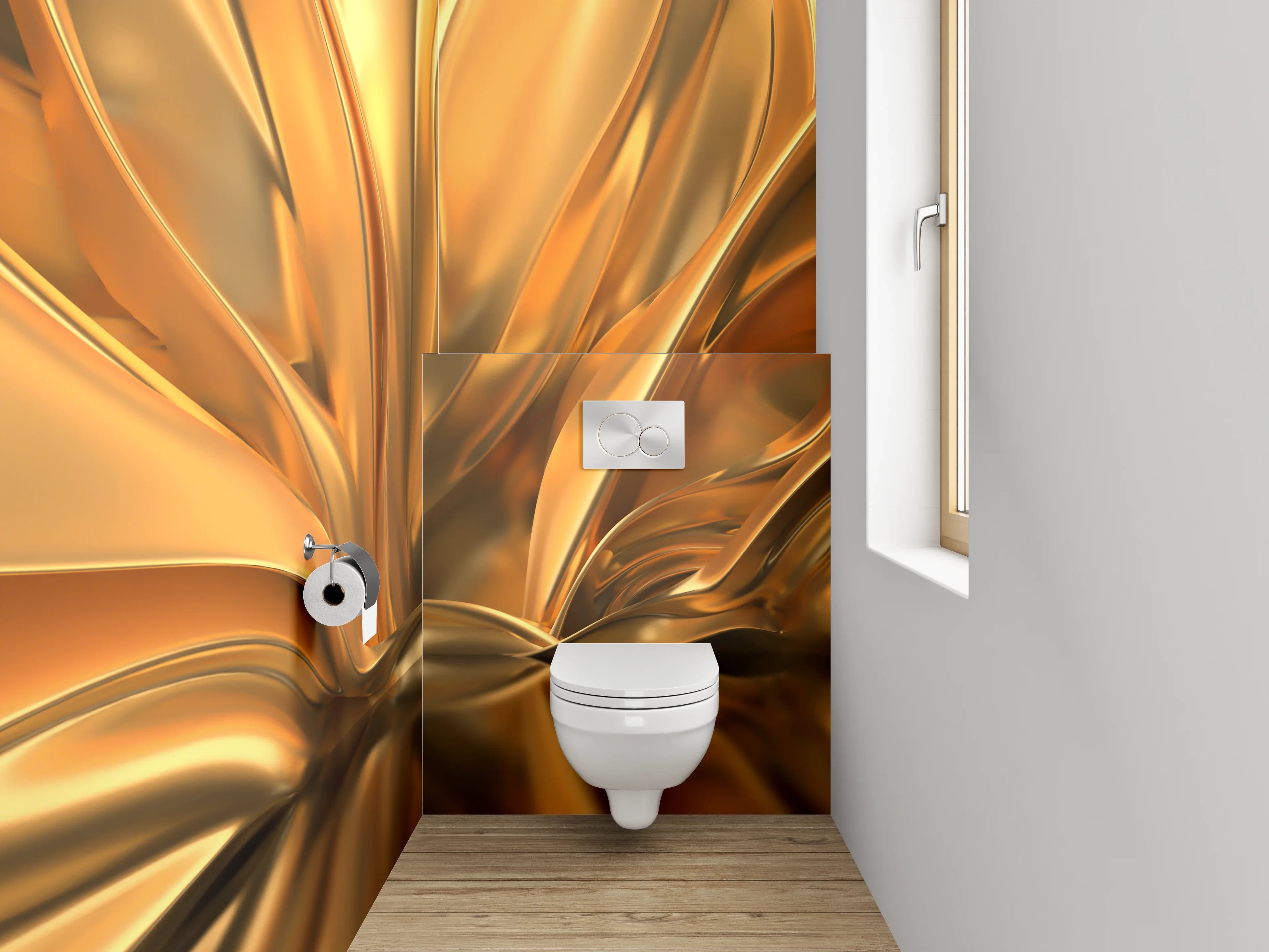 WC-Rückwand - Goldene abstrakte Eleganz Wanddesign