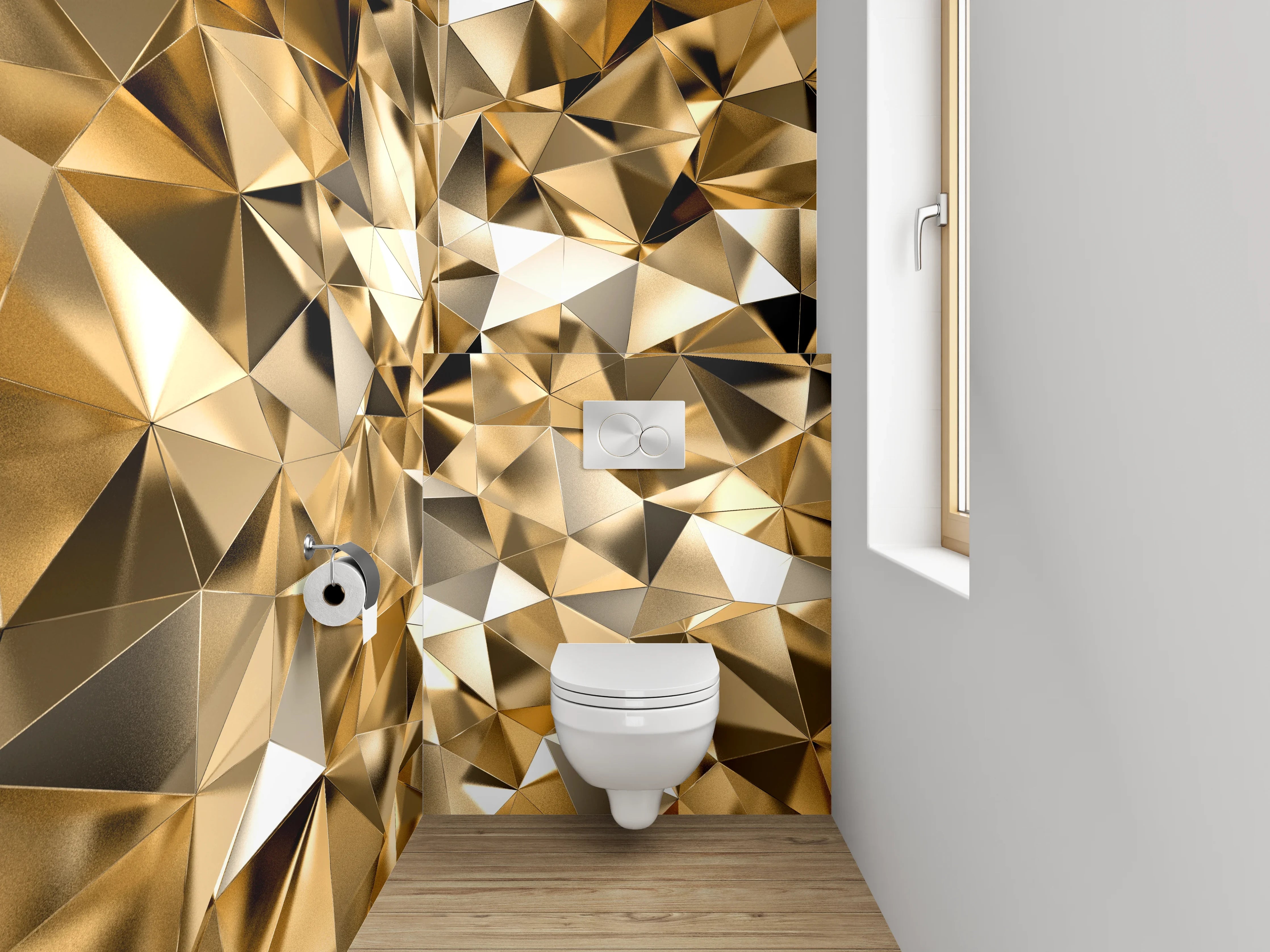 WC-Rückwand - Goldene abstrakte Glanzmuster Design