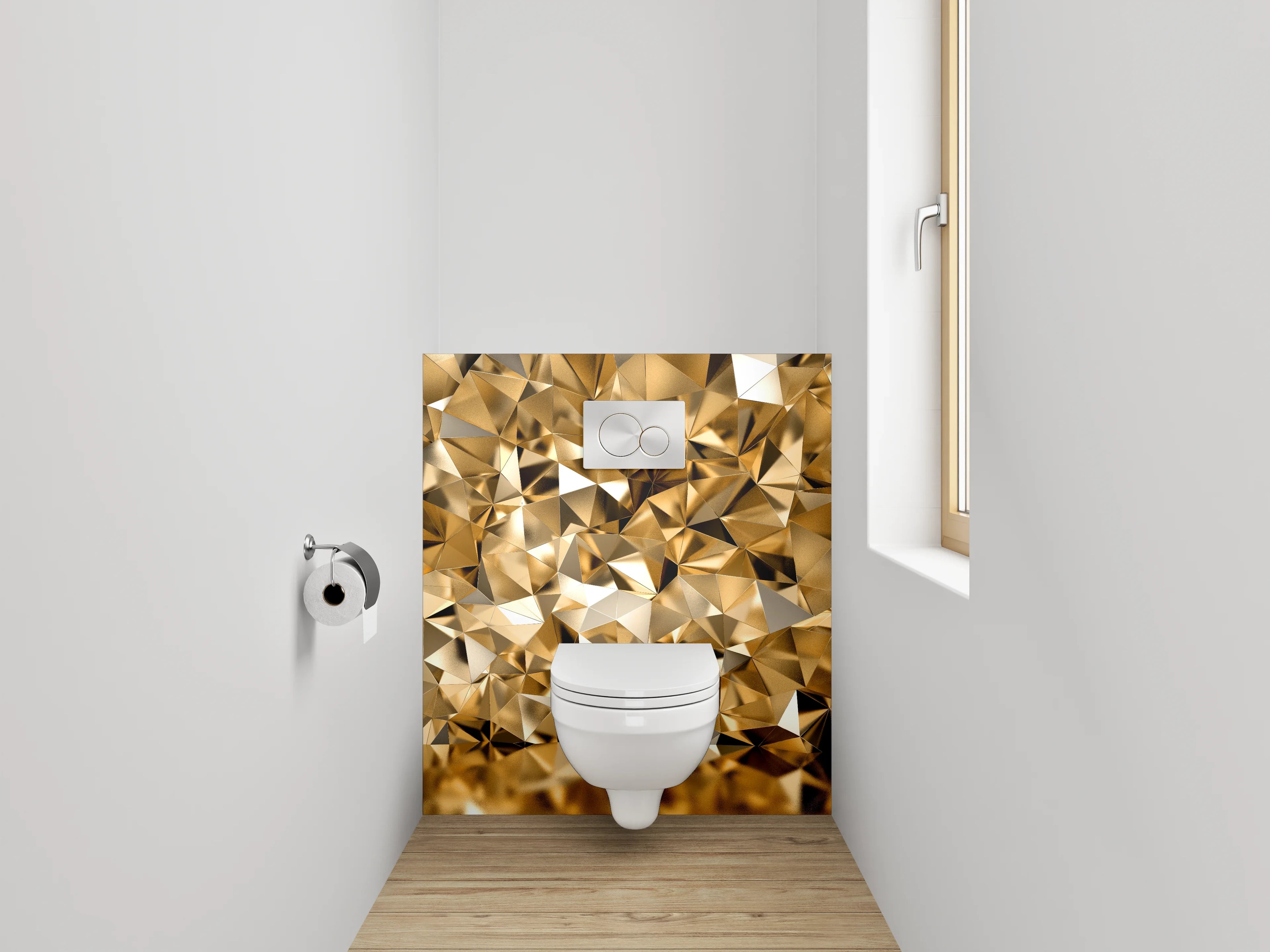 WC-Rückwand - Goldene abstrakte Polygonstruktur