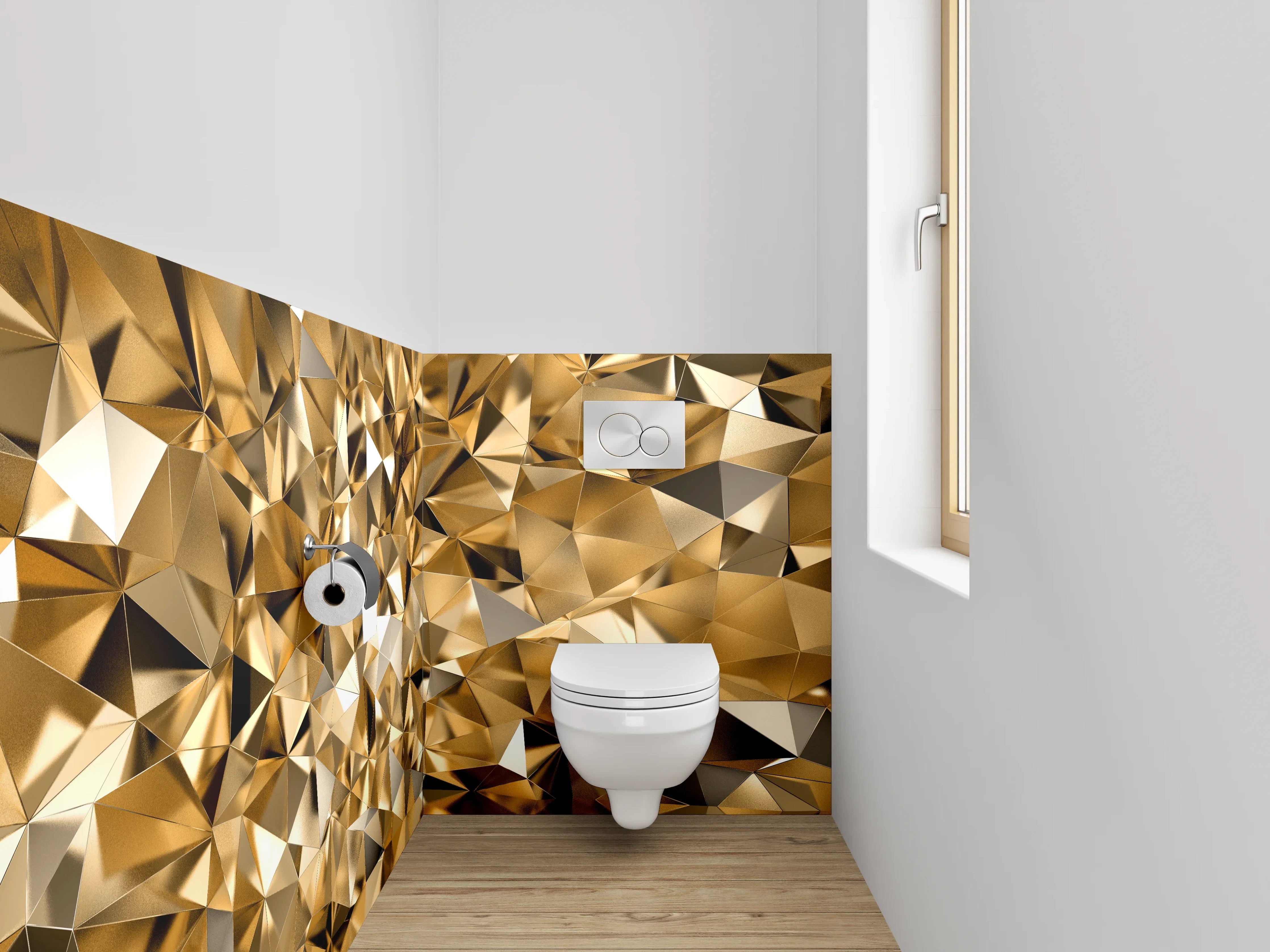 WC-Rückwand - Goldene abstrakte Polygonstruktur