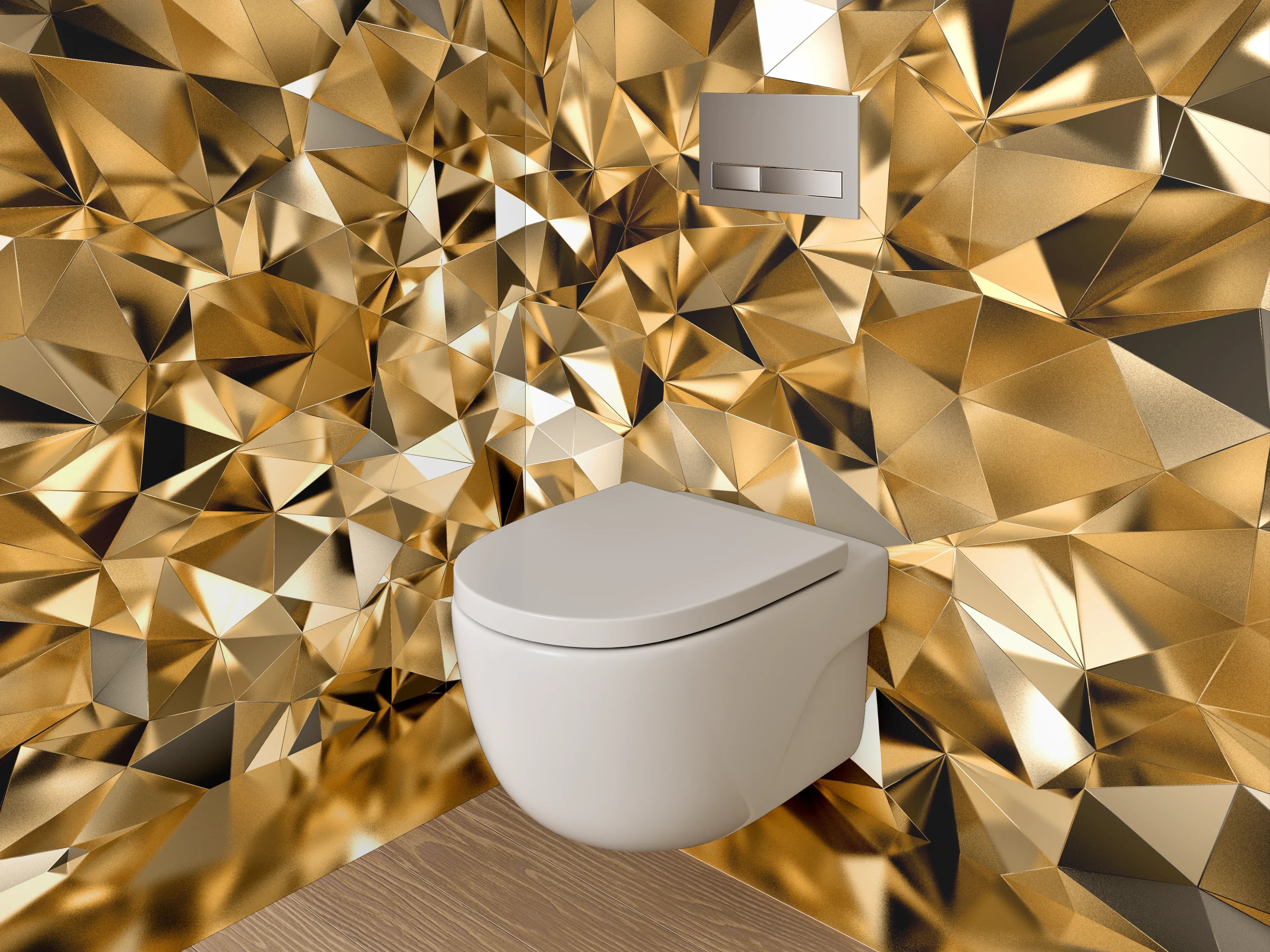 WC-Rückwand - Goldene abstrakte Polygonstruktur