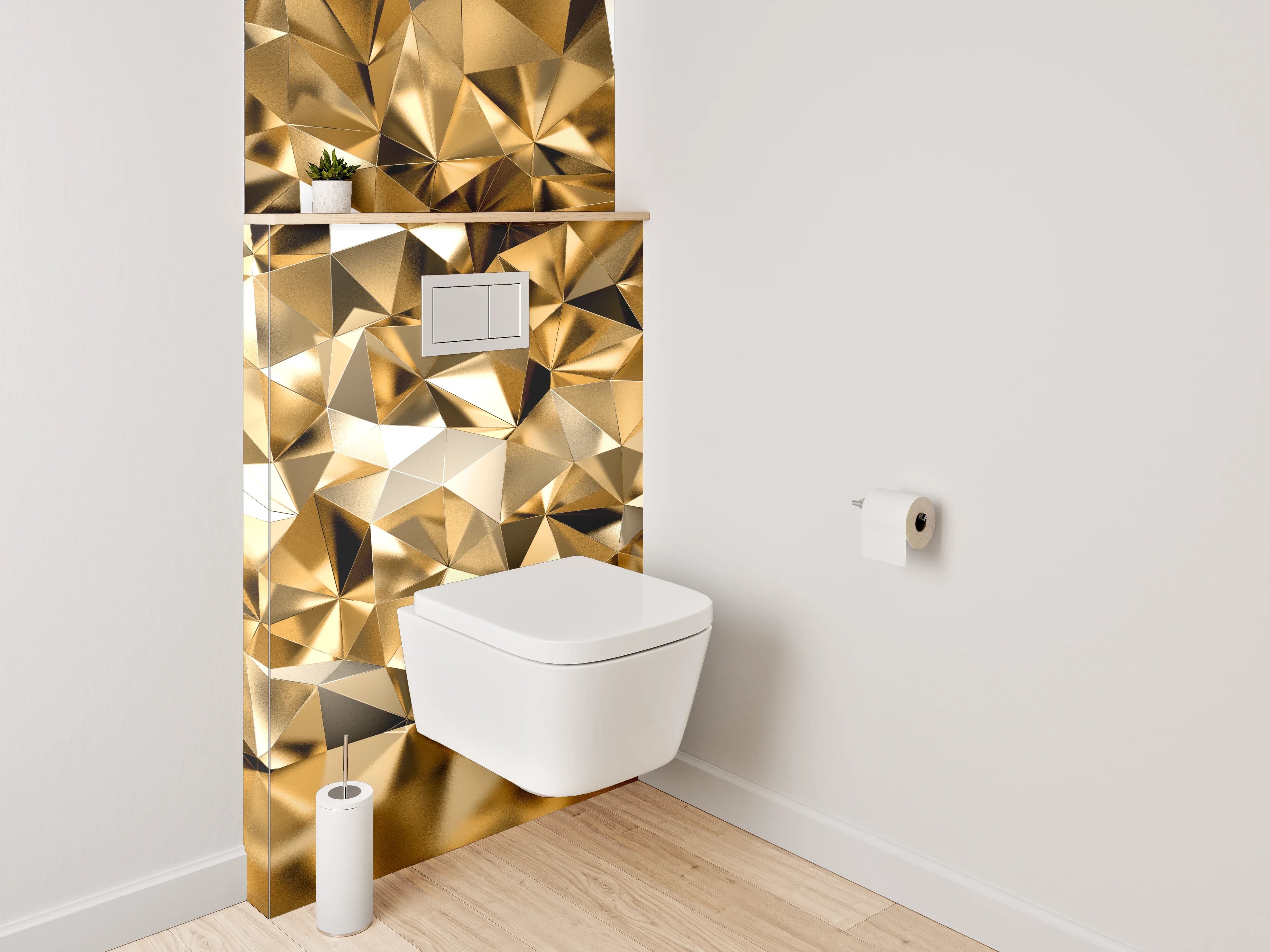 WC-Rückwand - Goldene abstrakte Polygonstruktur
