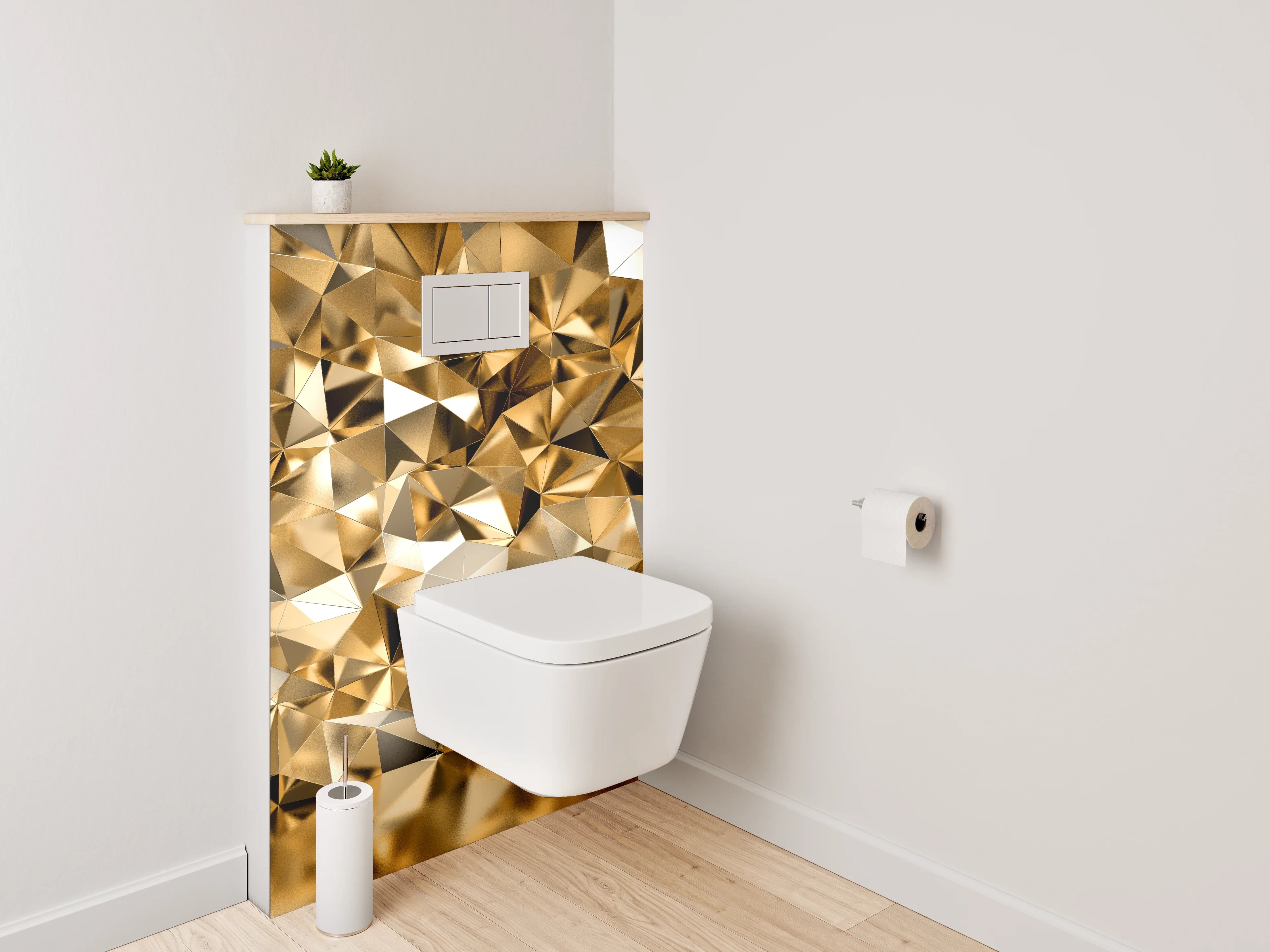 WC-Rückwand - Goldene abstrakte Polygonstruktur