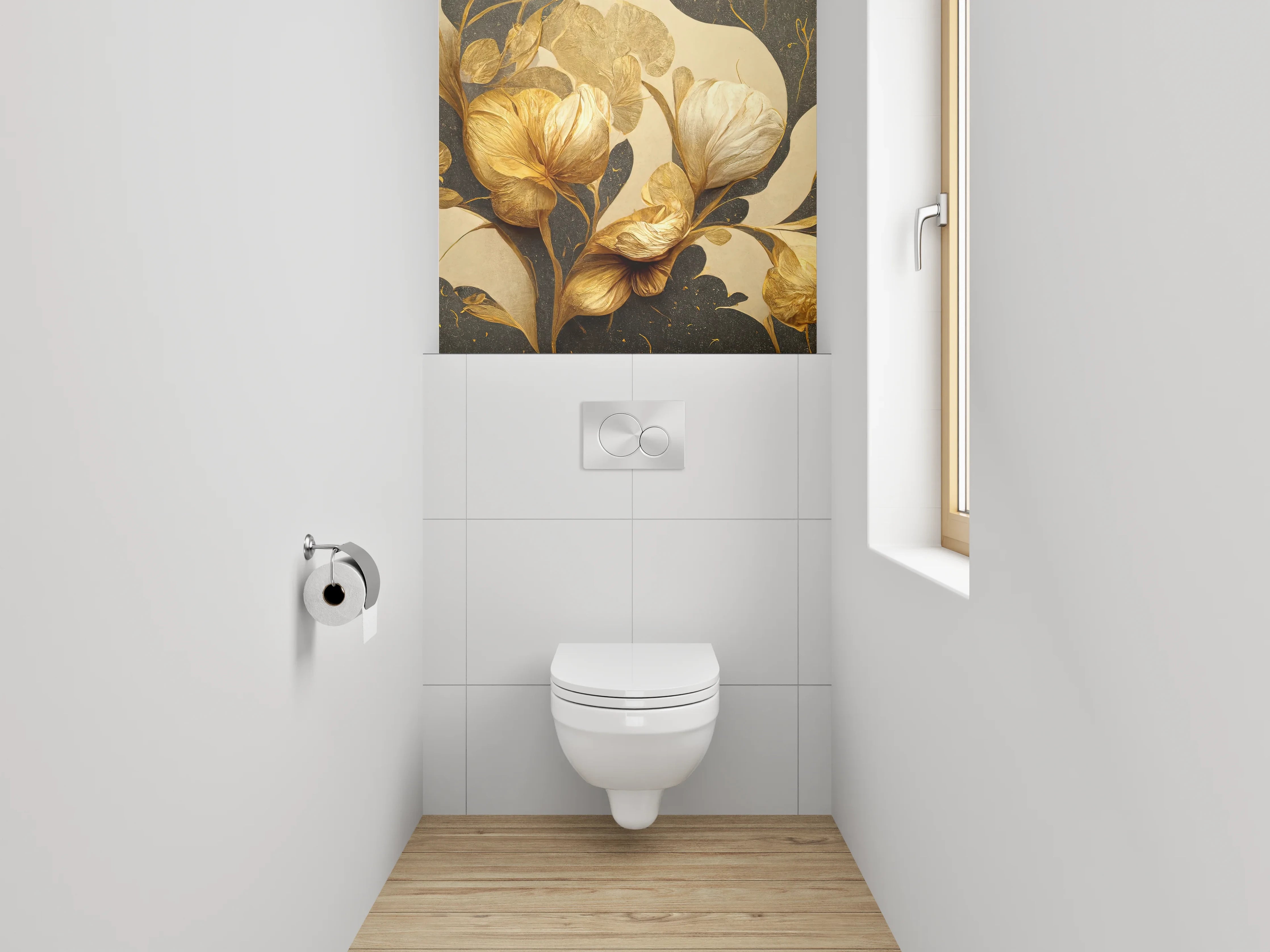 WC-Rückwand - Goldene florale Eleganz Illustration